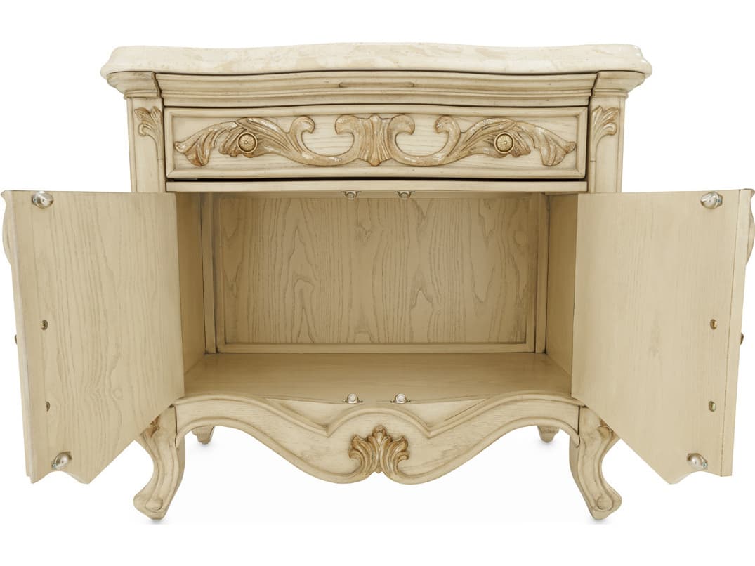 Michael Amini Platine De Royale 1-Drawer Champagne Poplar Wood Nightstand