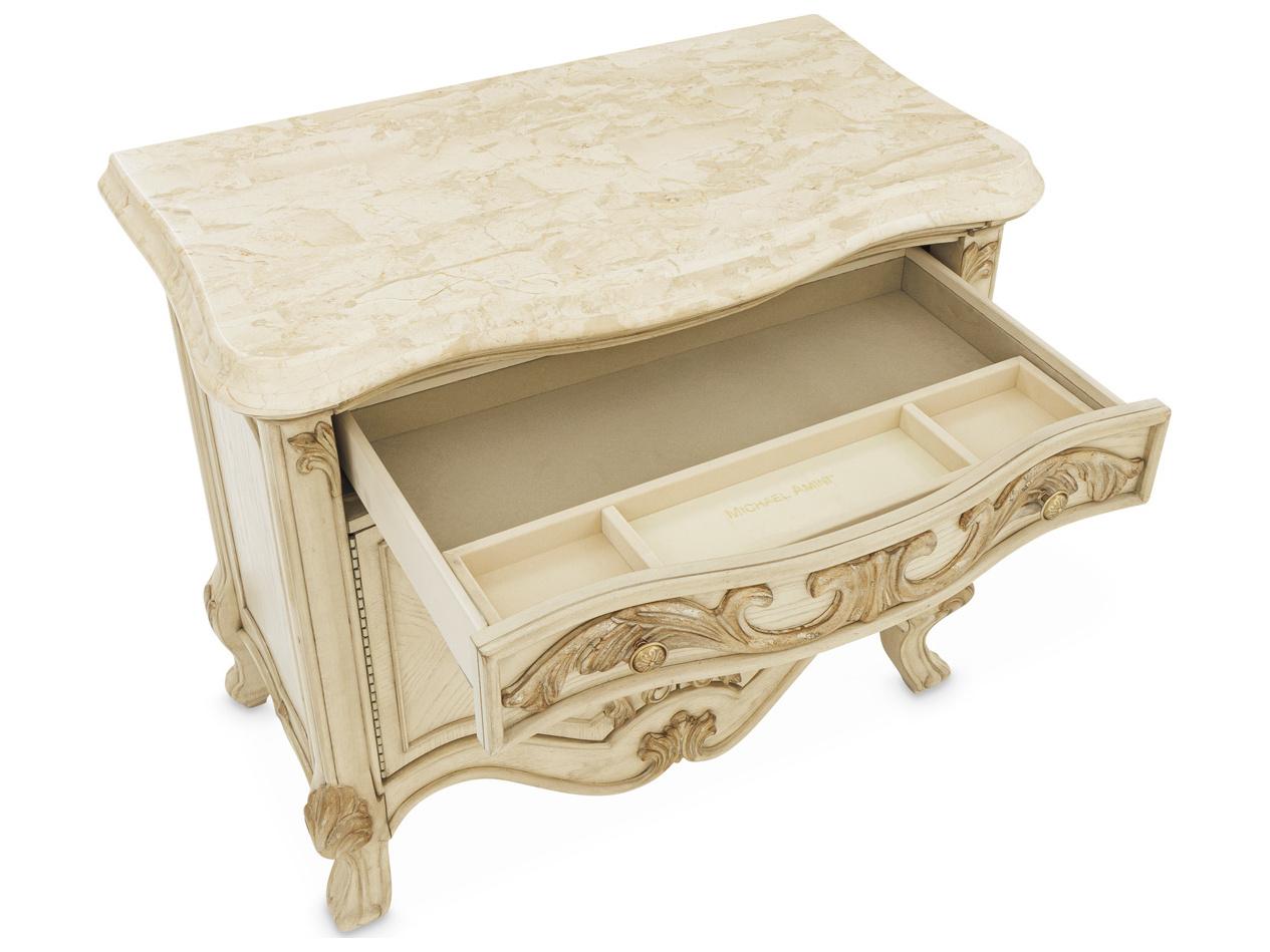 Michael Amini Platine De Royale 1-Drawer Champagne Poplar Wood Nightstand