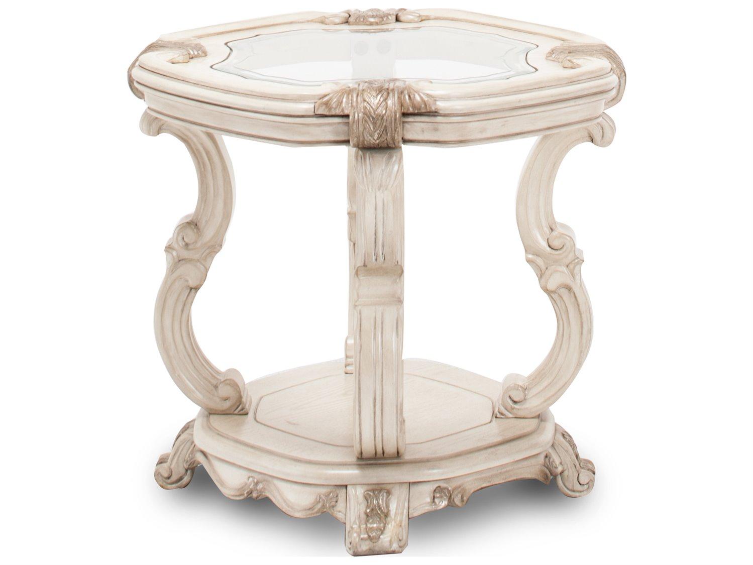Michael Amini Platine De Royale Rectangular Glass End Table