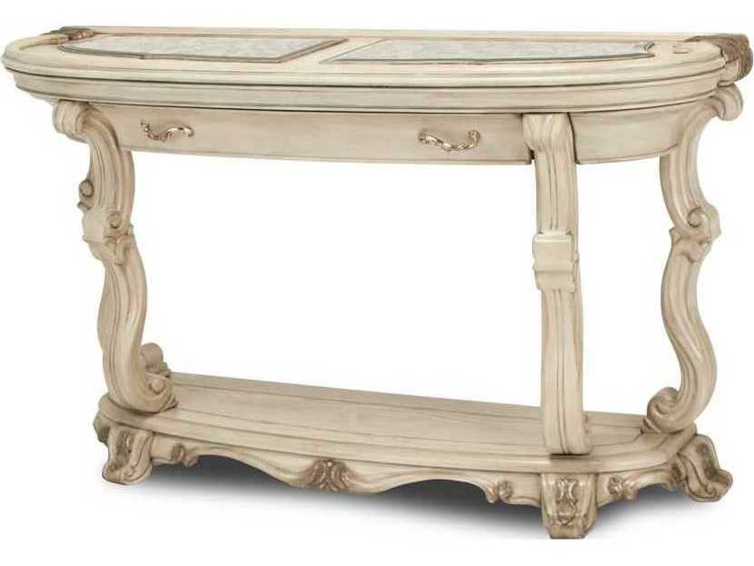 Michael Amini Platine De Royale Demilune Wood Champagne Console Table