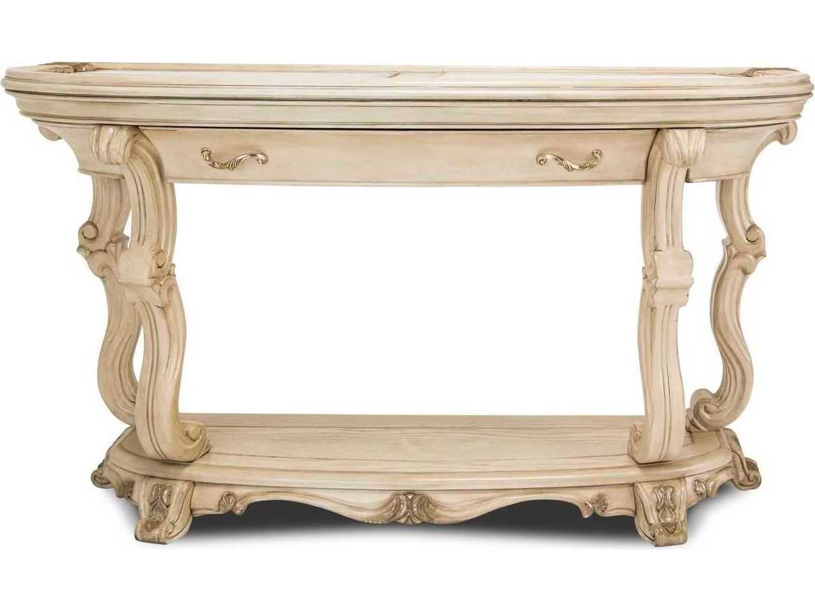 Michael Amini Platine De Royale Demilune Wood Champagne Console Table