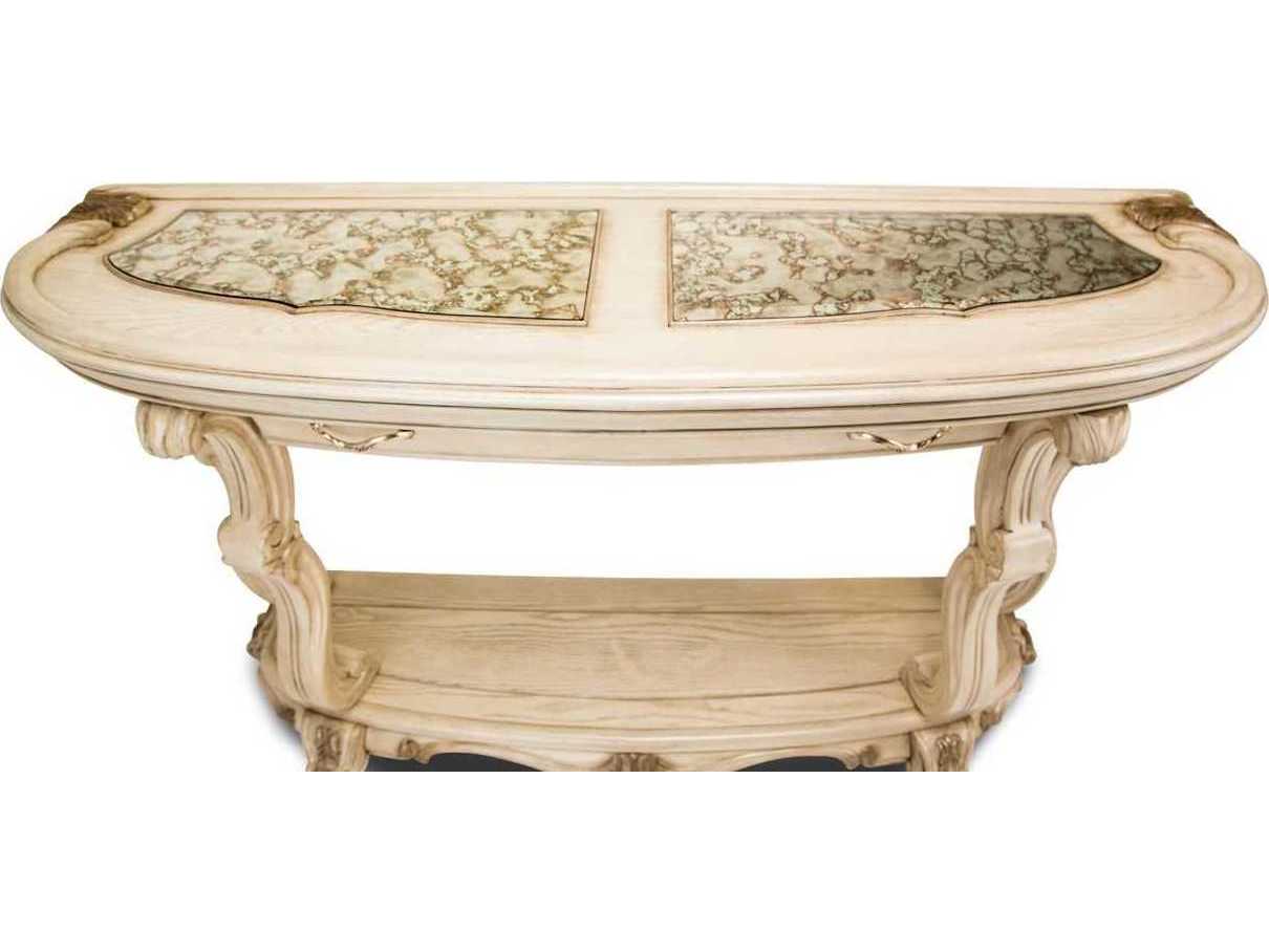 Michael Amini Platine De Royale Demilune Wood Champagne Console Table