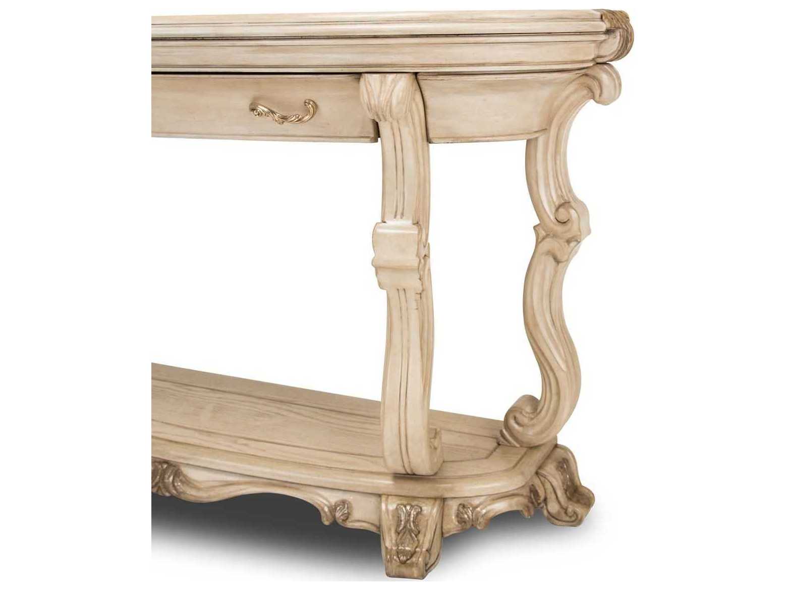 Michael Amini Platine De Royale Demilune Wood Champagne Console Table