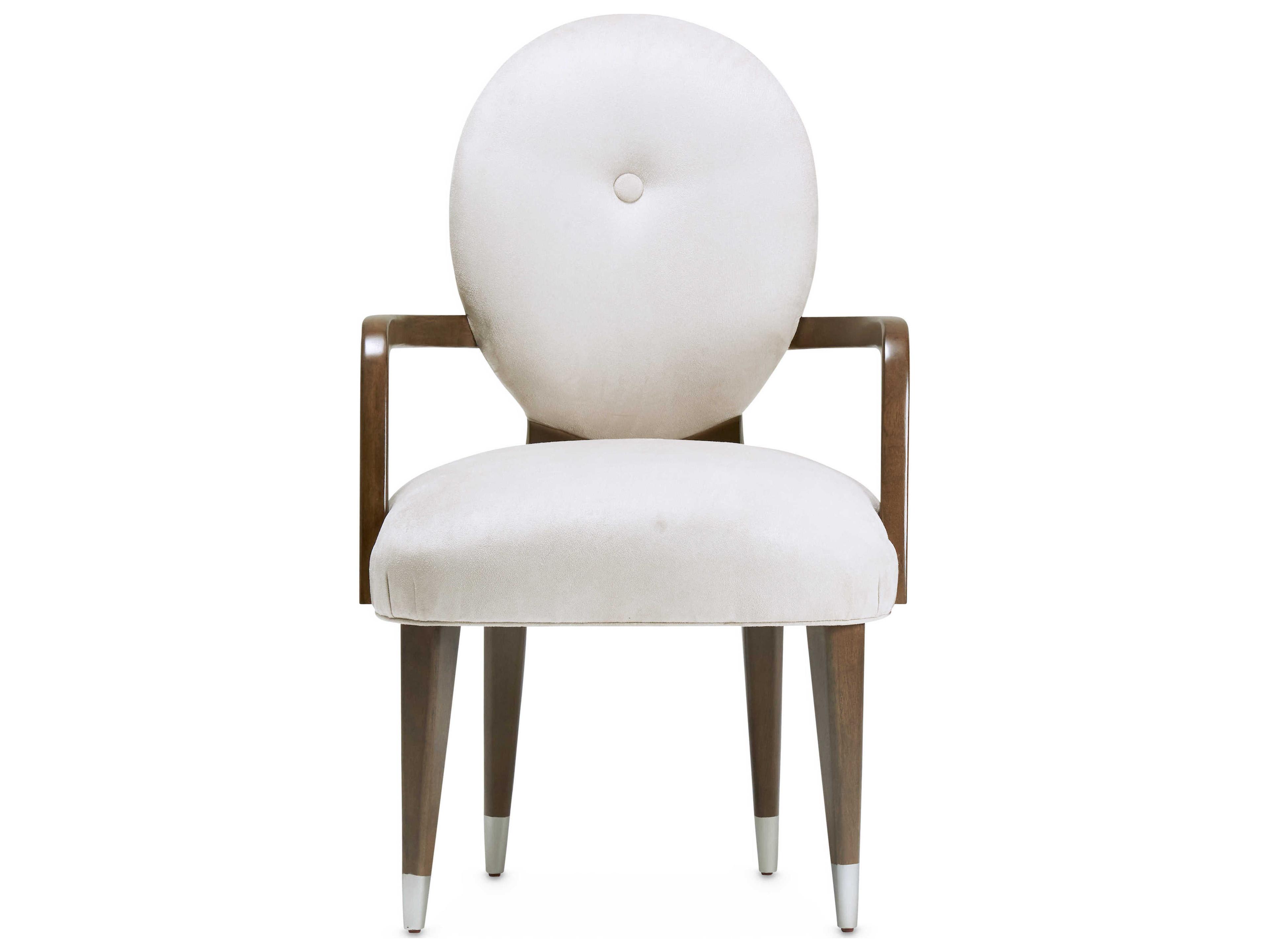 Michael Amini Roxbury Park White Velvet Upholstered Arm Dining Chair