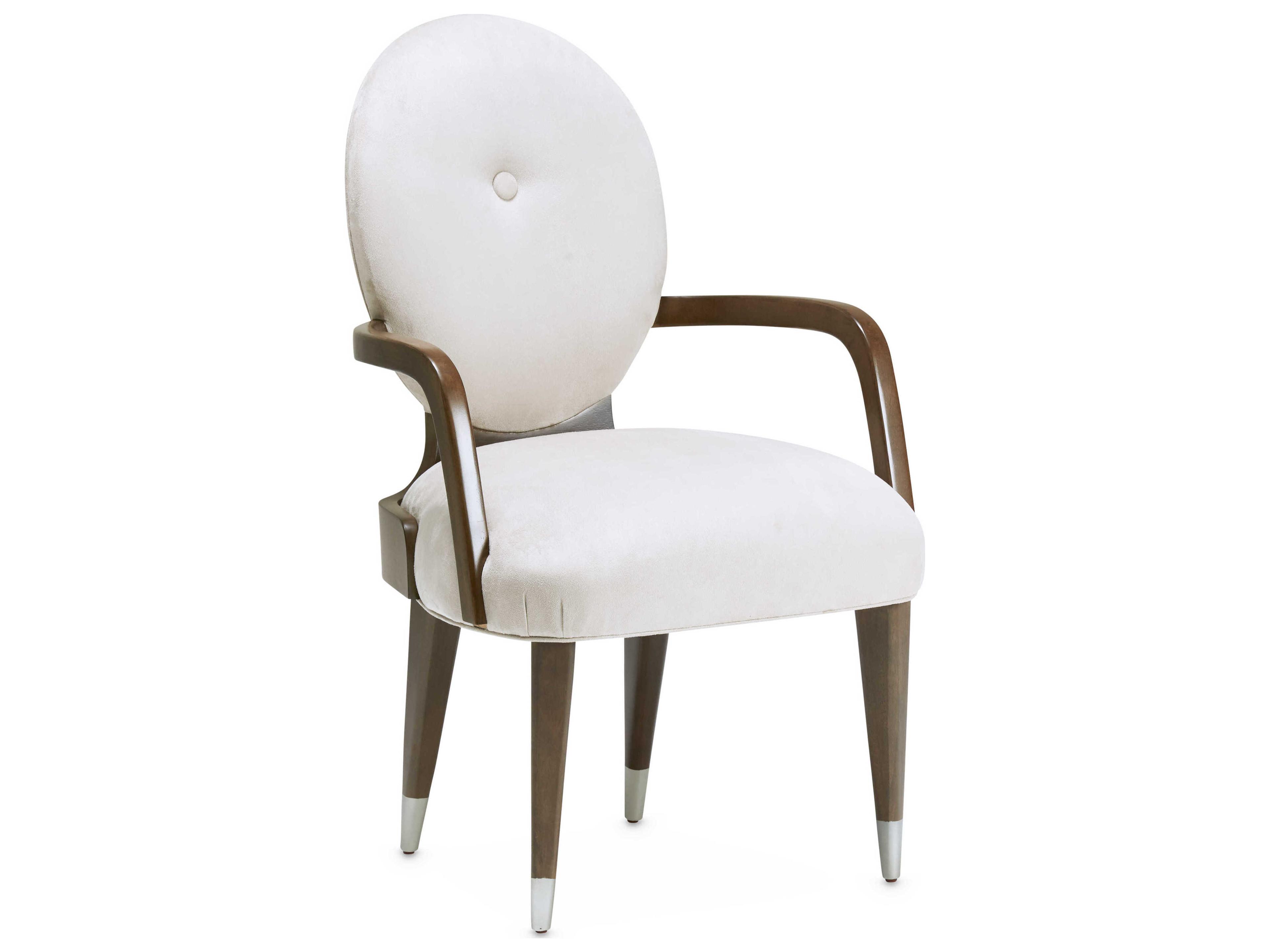 Michael Amini Roxbury Park White Velvet Upholstered Arm Dining Chair