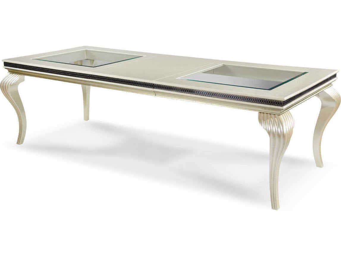 Michael Amini Hollywood Swank Rectangular Glass Pearl Caviar Dining Table