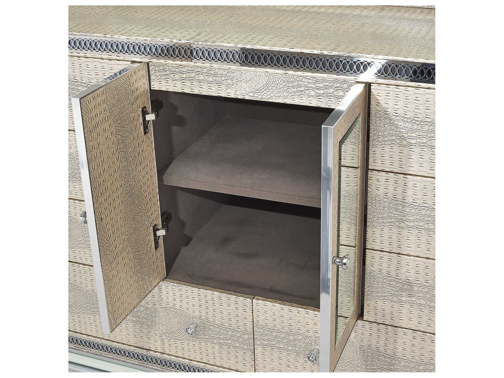 Michael Amini Hollywood Swank White Double Dresser with Mirror Set