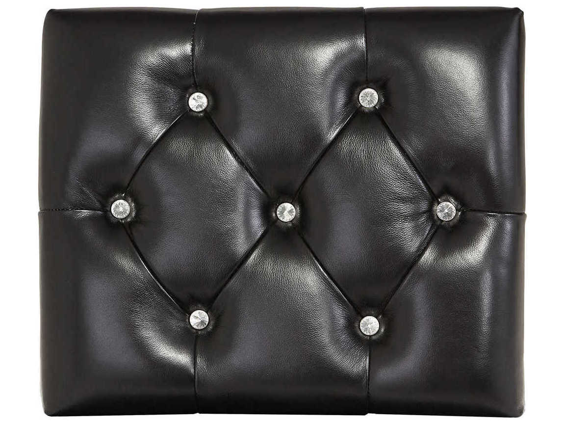 Michael Amini Hollywood Swank Platinum Black Leather Accent Stool