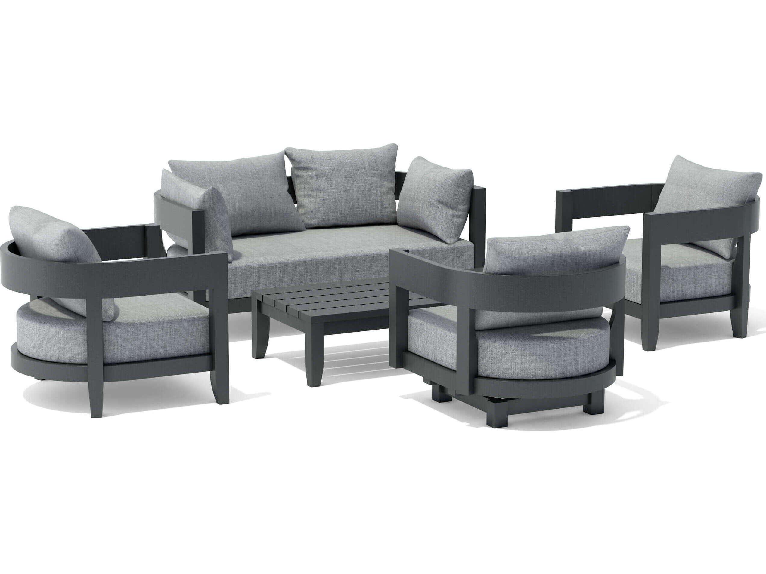 Anderson Teak Coronado Aluminum Dark Grey 5 Piece Deep Seating Outdoor Patio Lounge Set