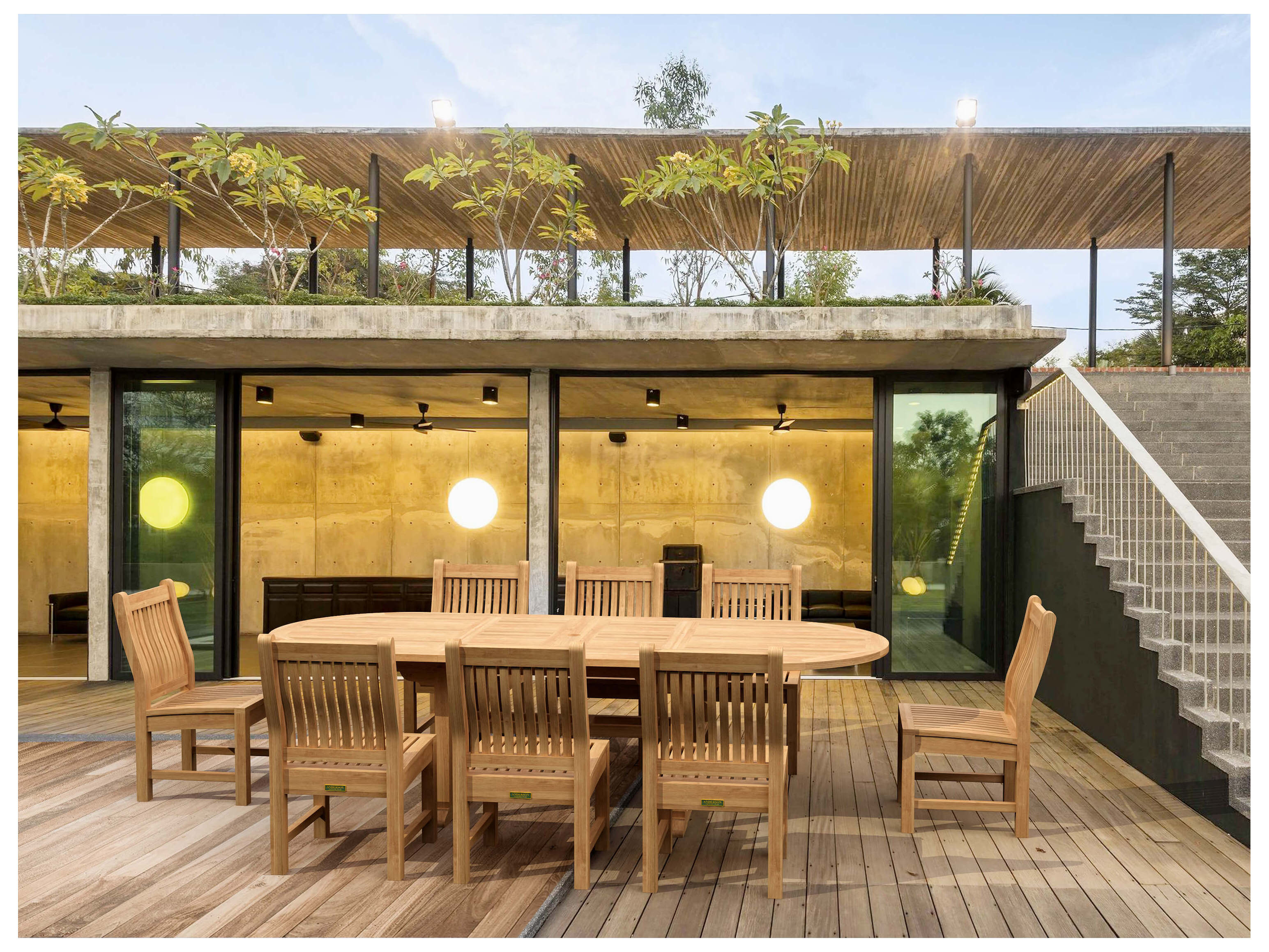 Anderson Teak Sahara Dining Side Chair 9-Piece Oval Outdoor Dining Set