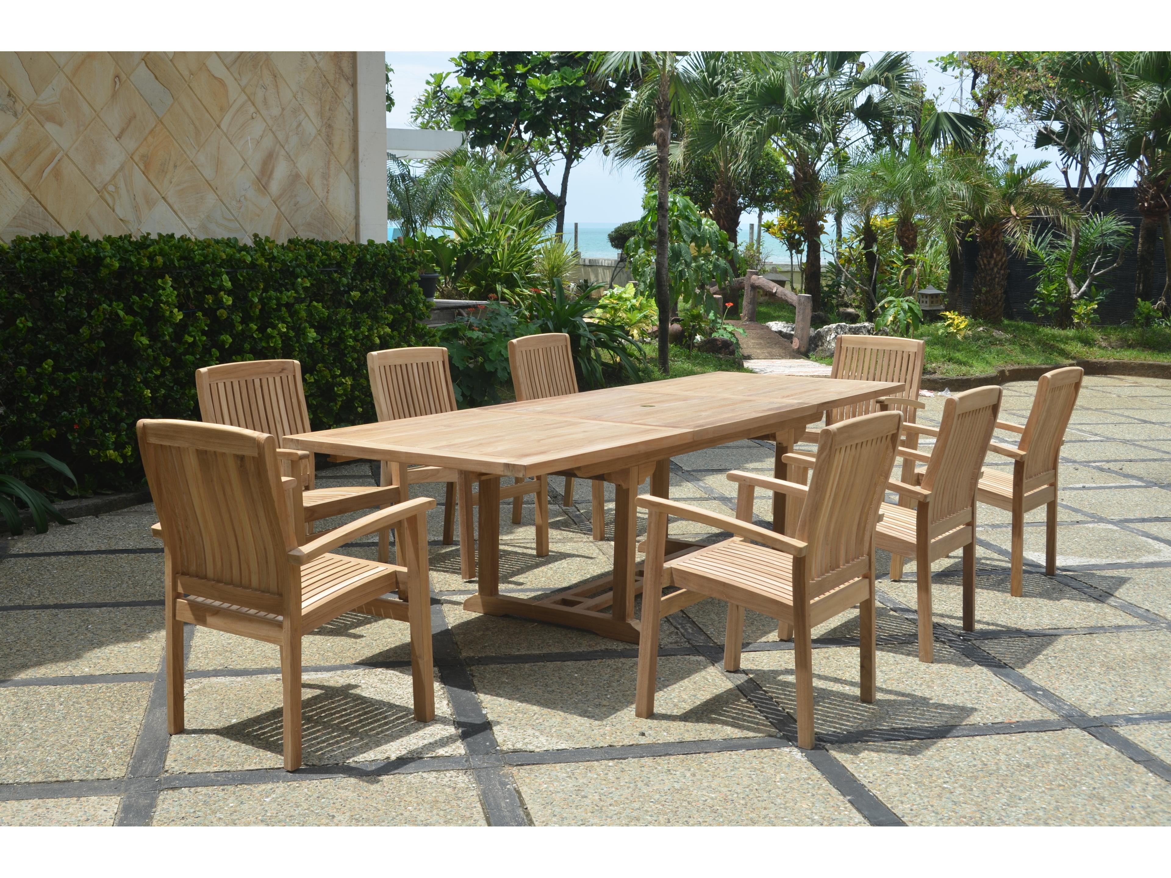 Anderson Teak Bahama Stackable Sahara 9-Piece Rectangular Outdoor Patio Dining Set A