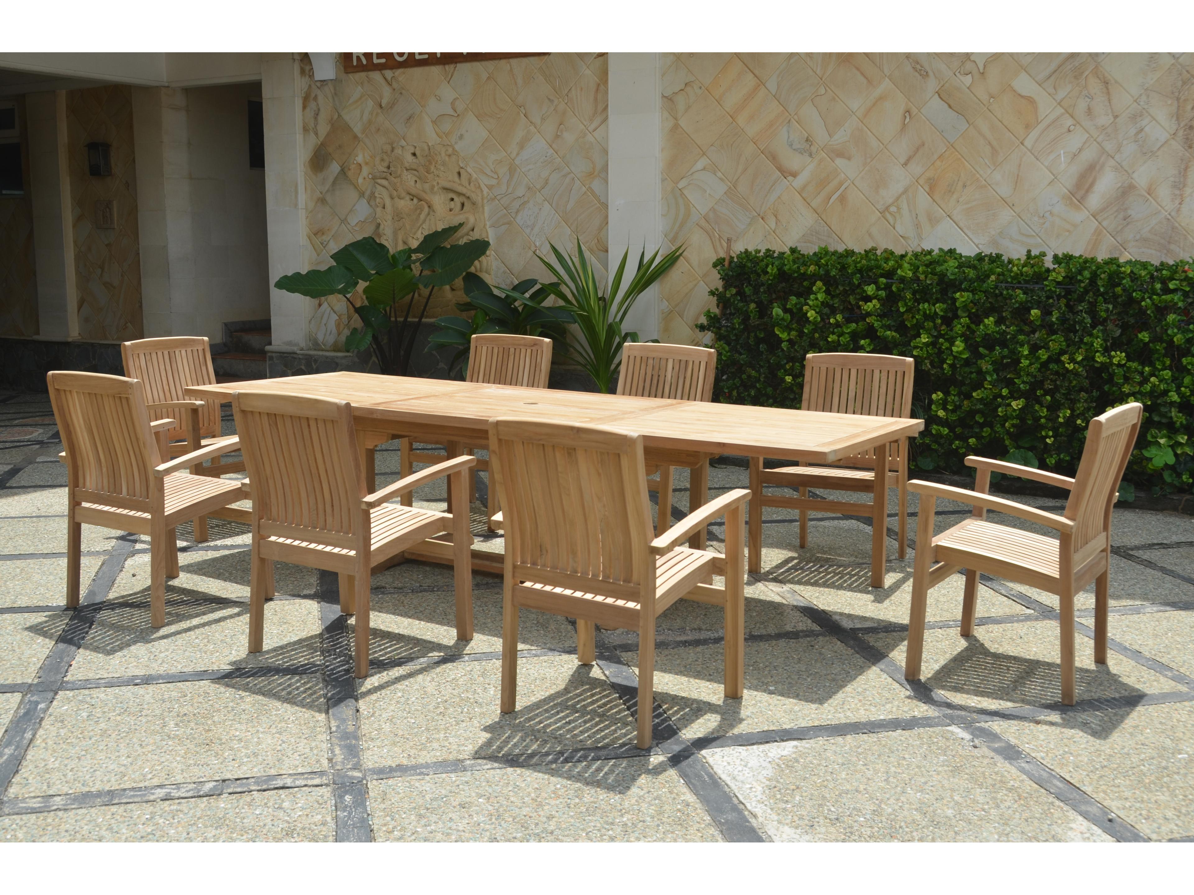 Anderson Teak Bahama Stackable Sahara 9-Piece Rectangular Outdoor Patio Dining Set A