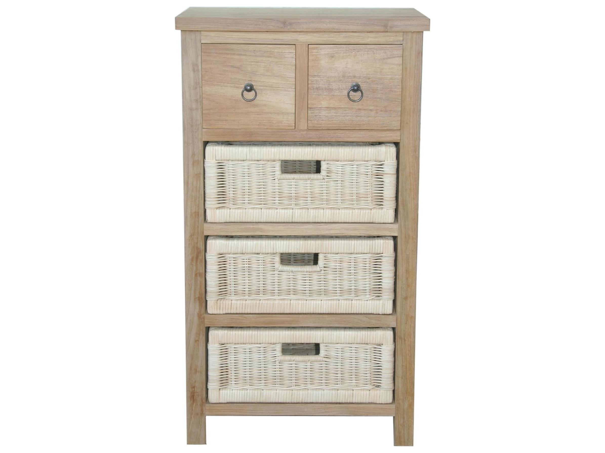 Anderson Teak Safari Occasional Table with Drawer & Rattan Baskets