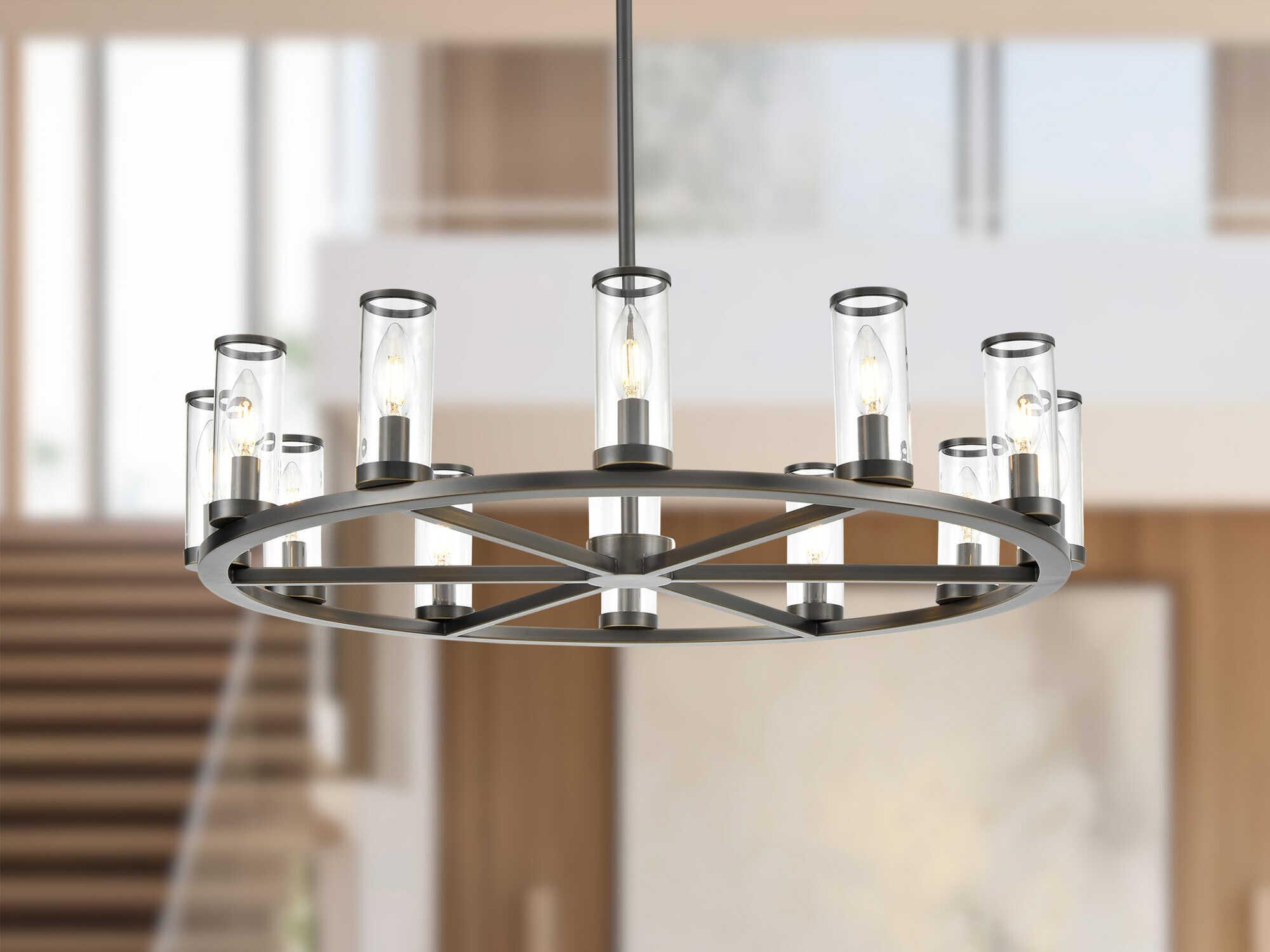 Alora Lighting Revolve 12-Light Urban Bronze Clear Cylinder Chandelier