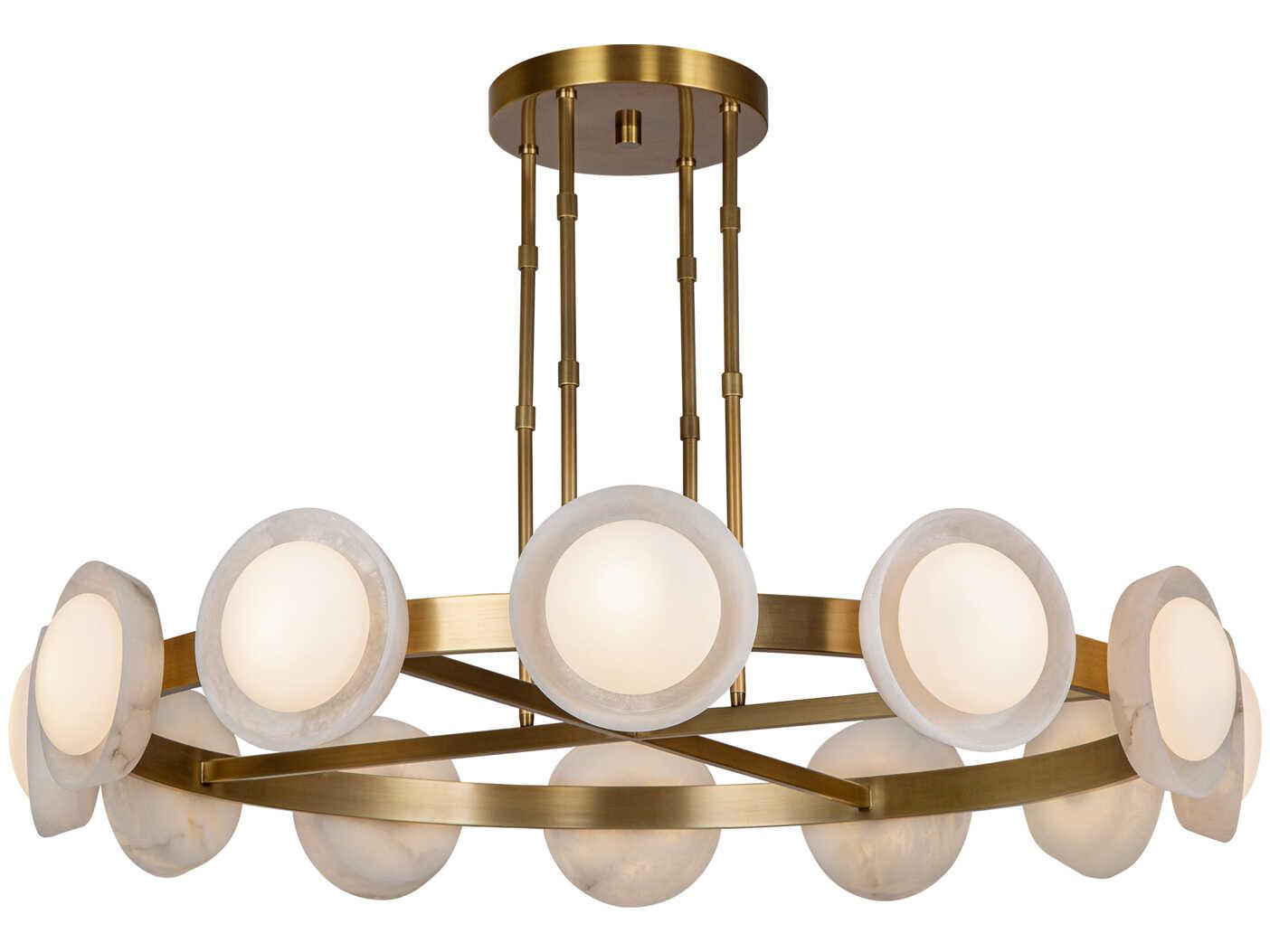 Alora Lighting Alonso Vintage Brass Alabaster Gold Round Chandelier
