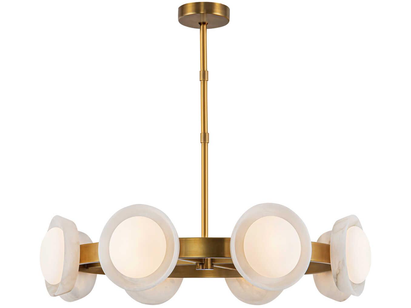 Alora Lighting Alonso Vintage Brass Alabaster Round Chandelier