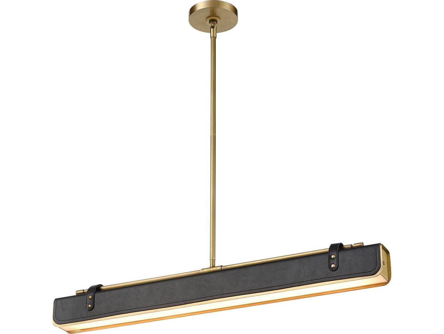 Alora Lighting Valise Vintage Brass Tuxedo Leather Linear Island Pendant