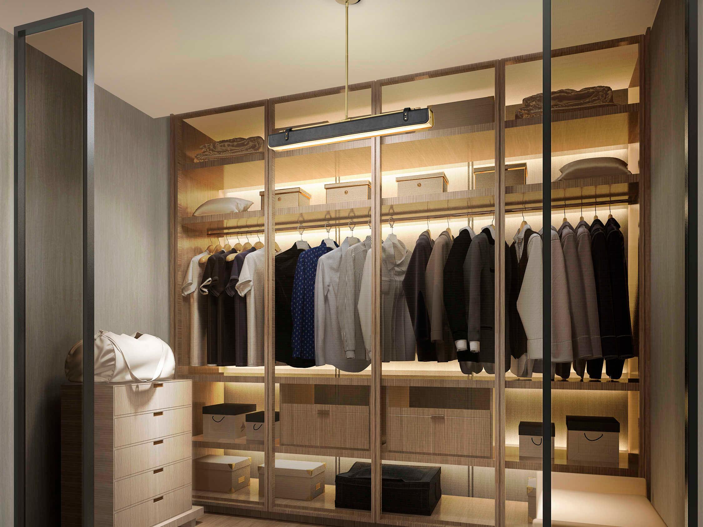 Alora Lighting Valise Vintage Brass Tuxedo Leather Linear Island Pendant