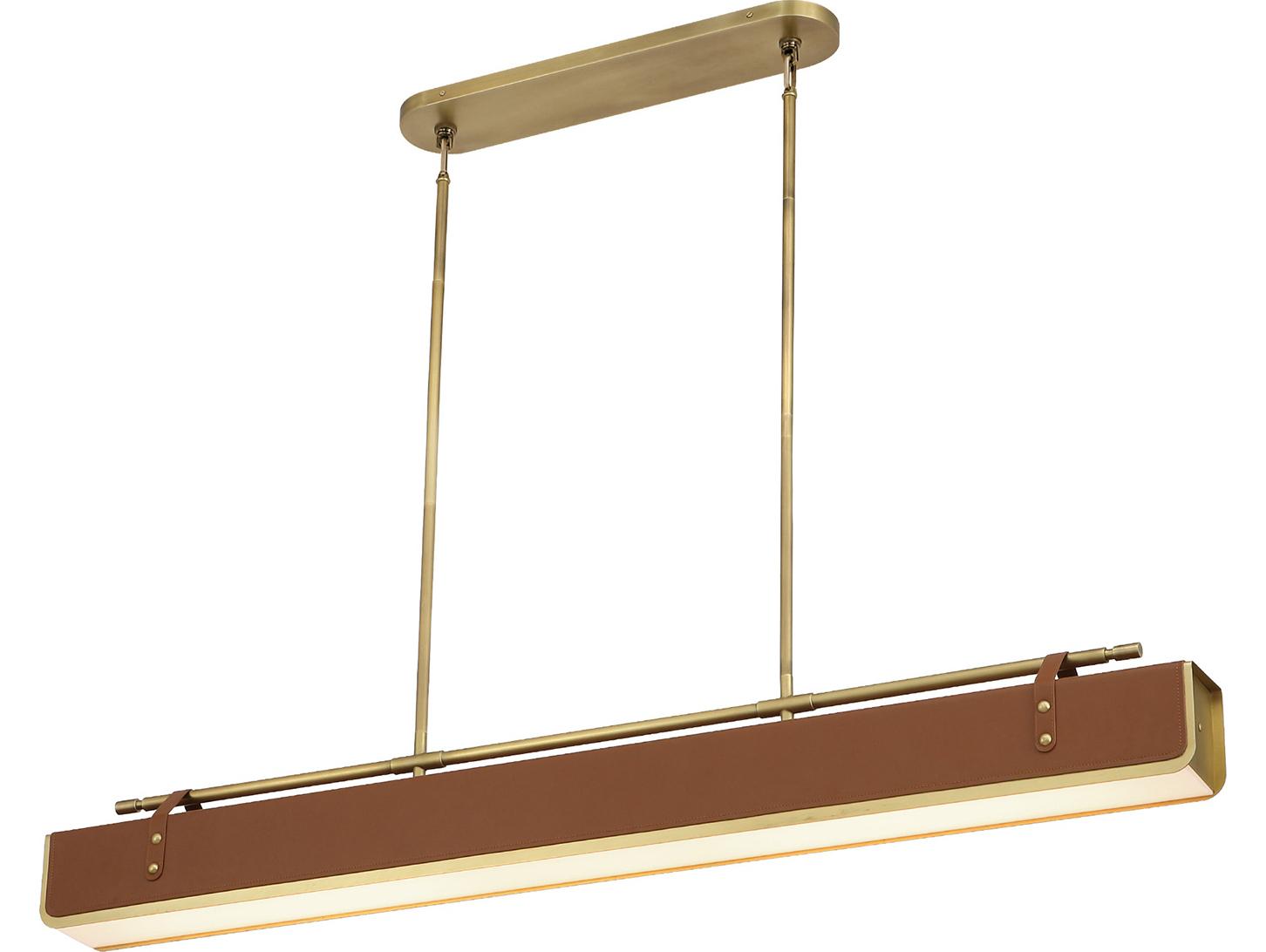 Alora Lighting Valise Vintage Brass Cognac Leather Linear Island Pendant