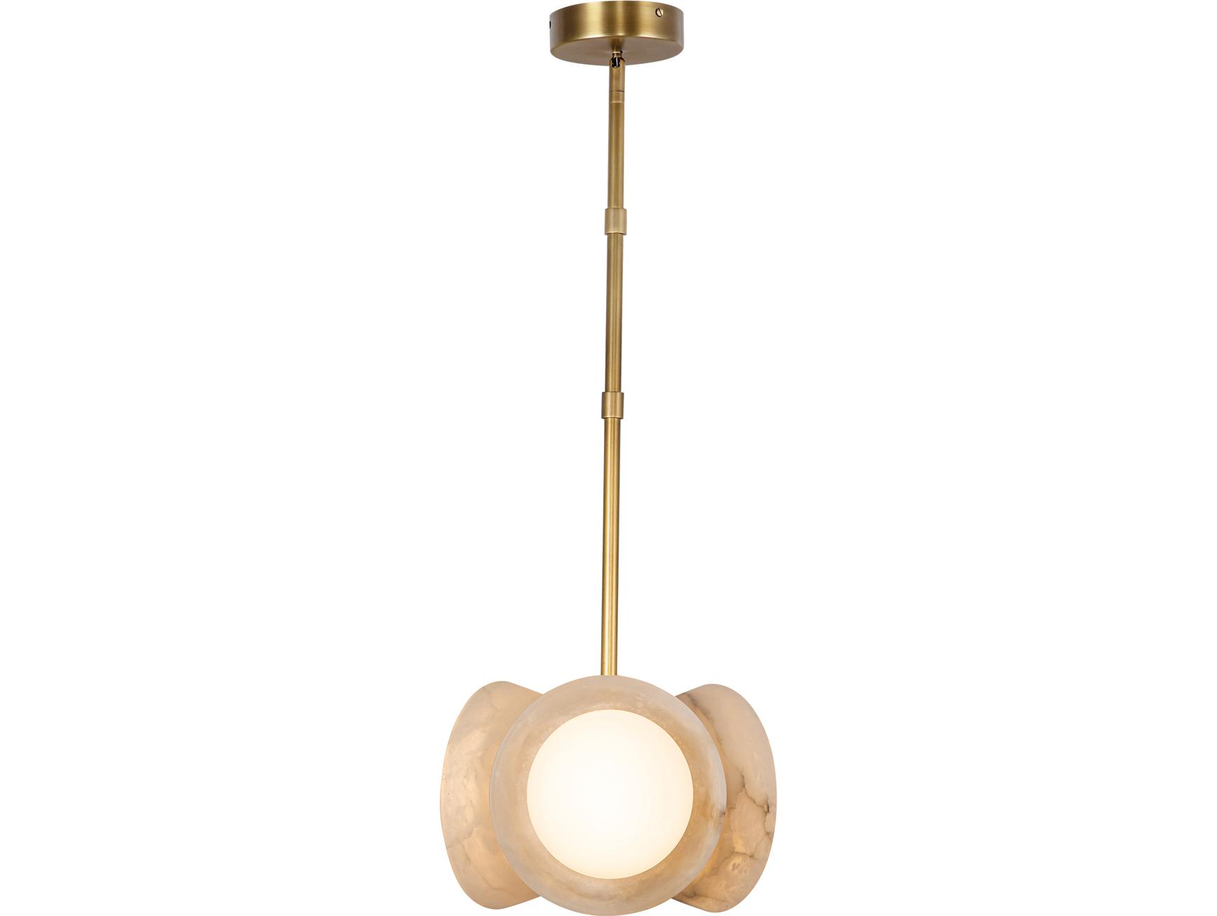 Alora Lighting Alonso Vintage Brass Alabaster Round Mini Pendant