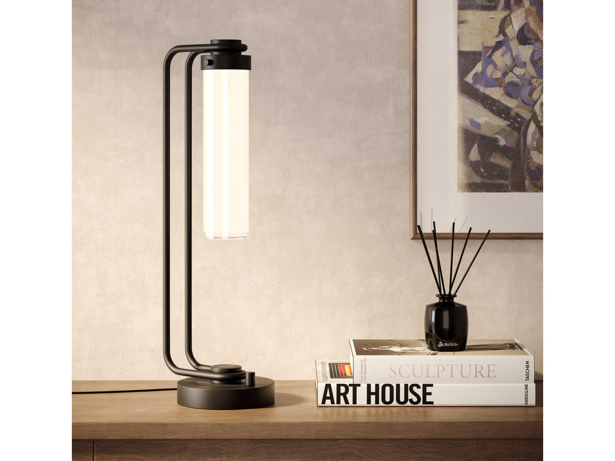 Alora Lighting Wynwood Urban Bronze Glossy Opal Glass Black Table Lamp