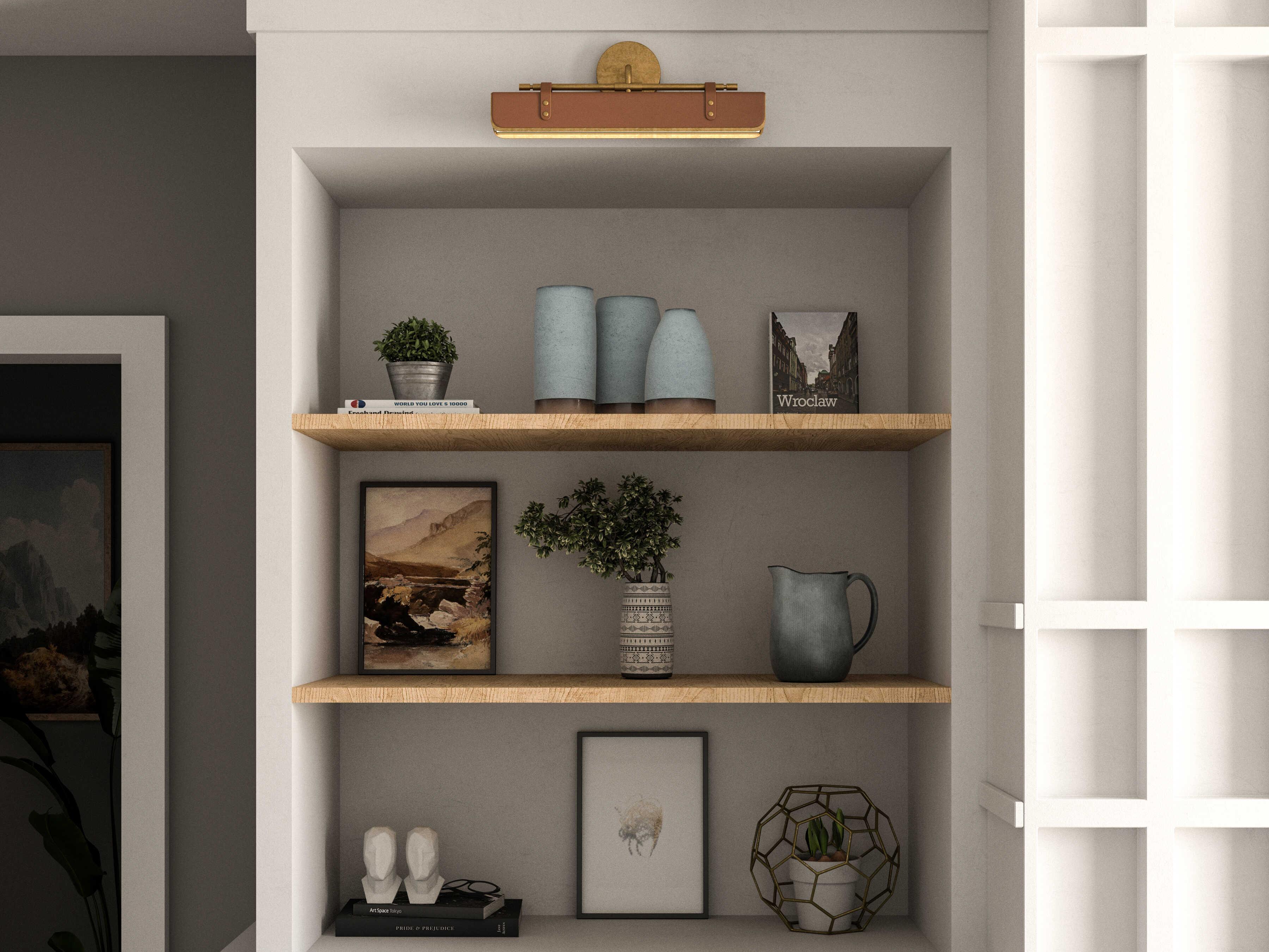 Alora Lighting Valise Vintage Brass Cognac Leather Vanity Light