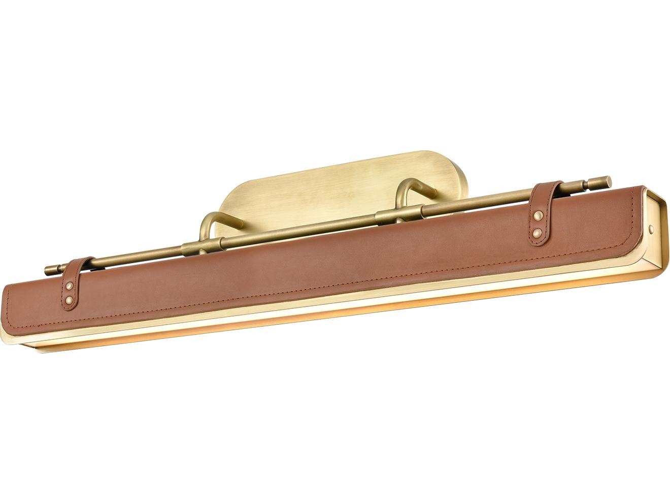 Alora Lighting Valise Vintage Brass Cognac Leather Vanity Light
