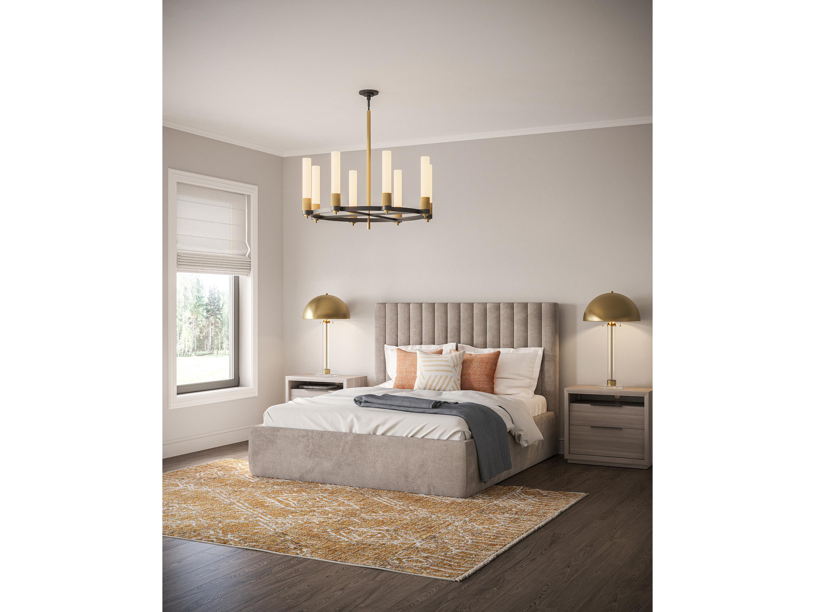 Alora Mood Rue 8-Light Matte Black Brushed Gold Round Chandelier