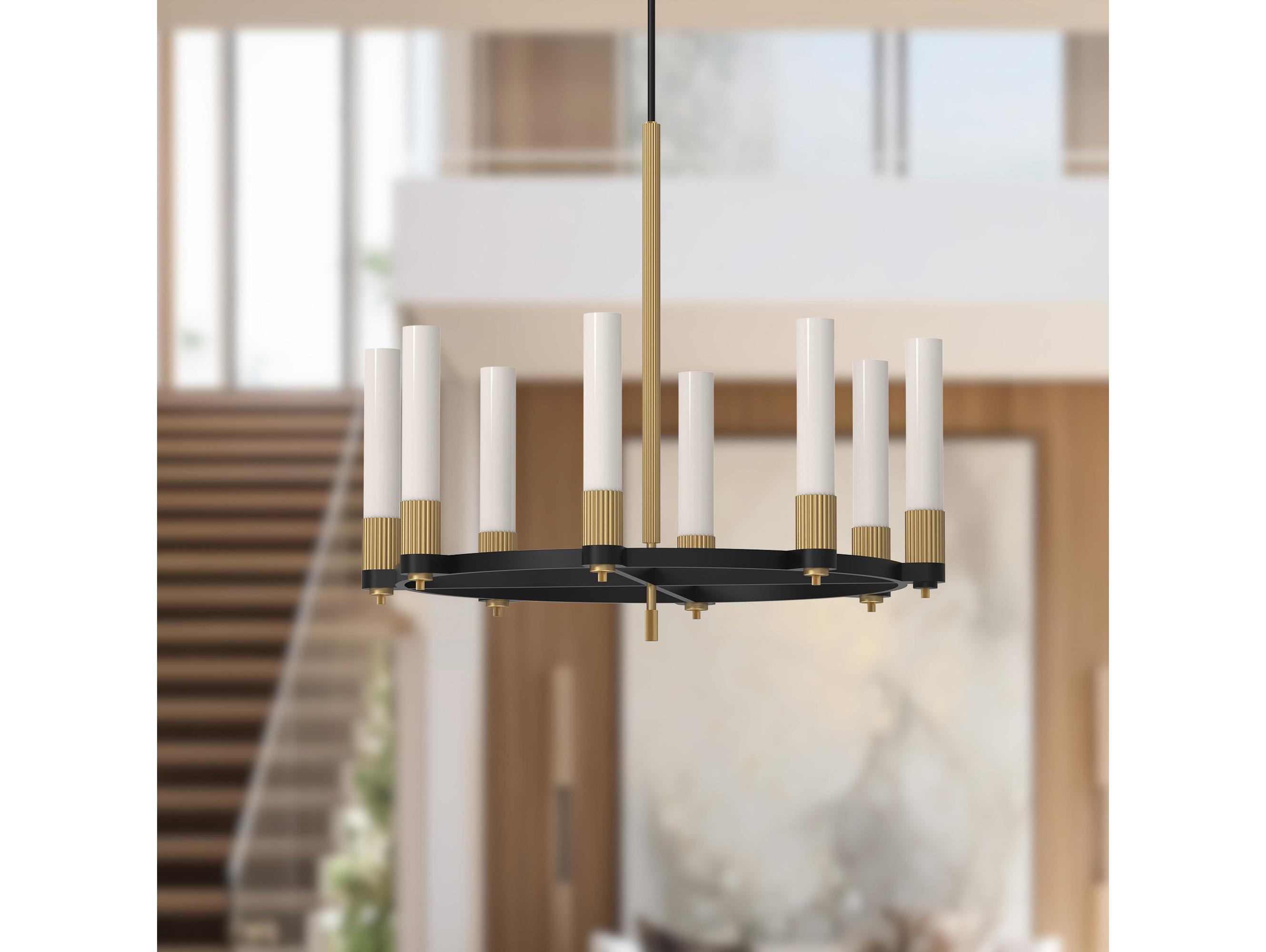 Alora Mood Rue 8-Light Matte Black Brushed Gold Round Chandelier