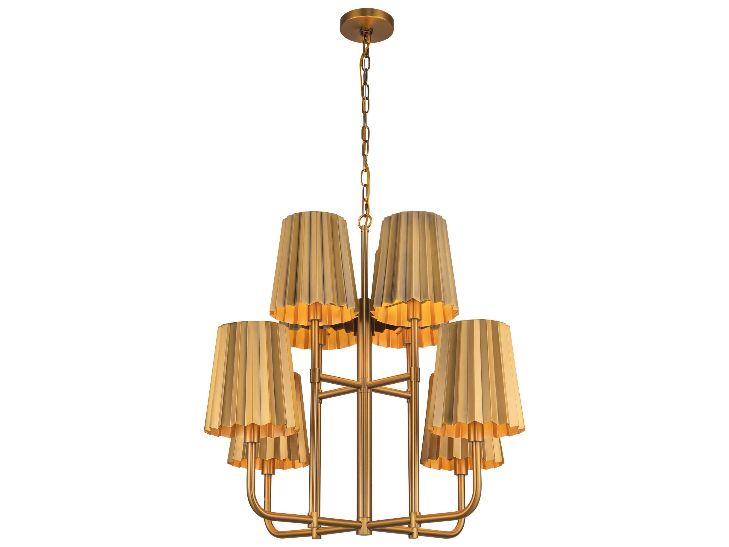 Alora Mood Plisse 8-Light Aged Gold Tiered Chandelier