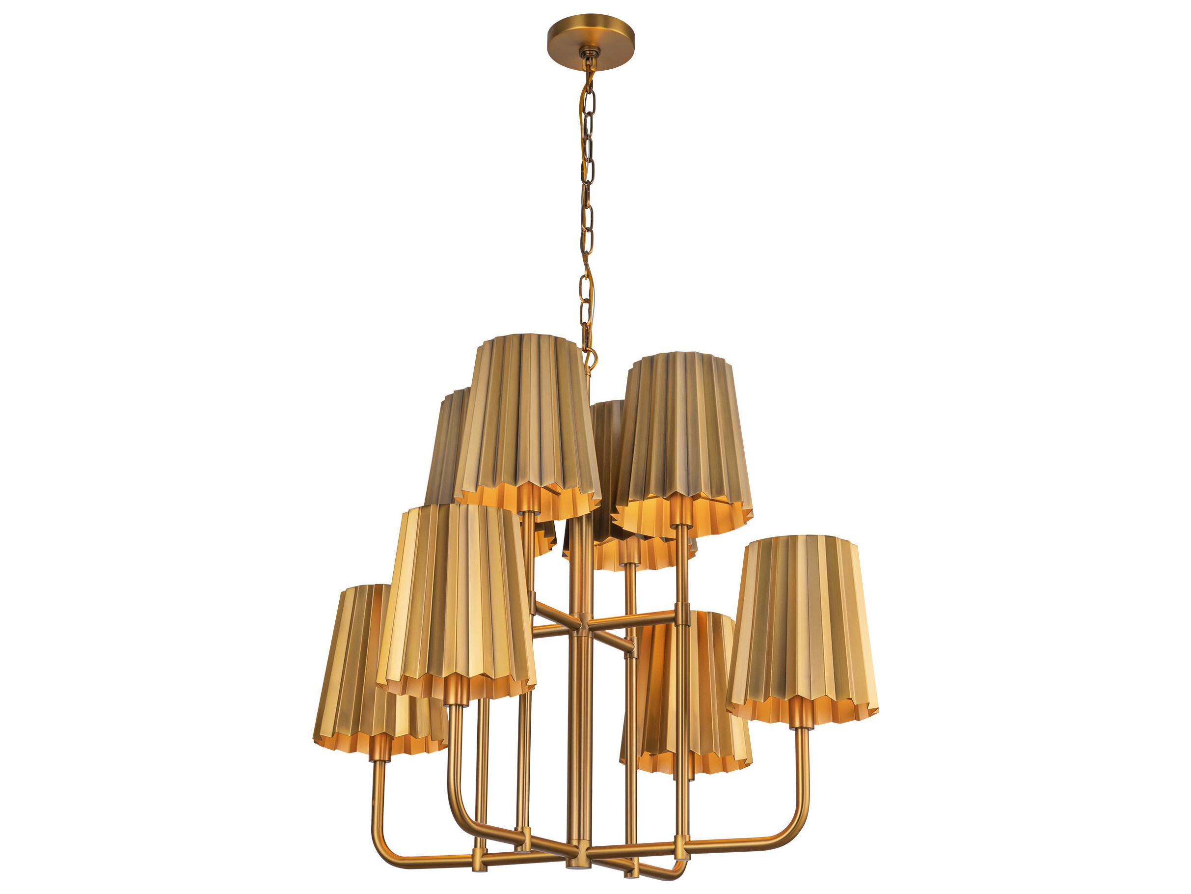 Alora Mood Plisse 8-Light Aged Gold Tiered Chandelier
