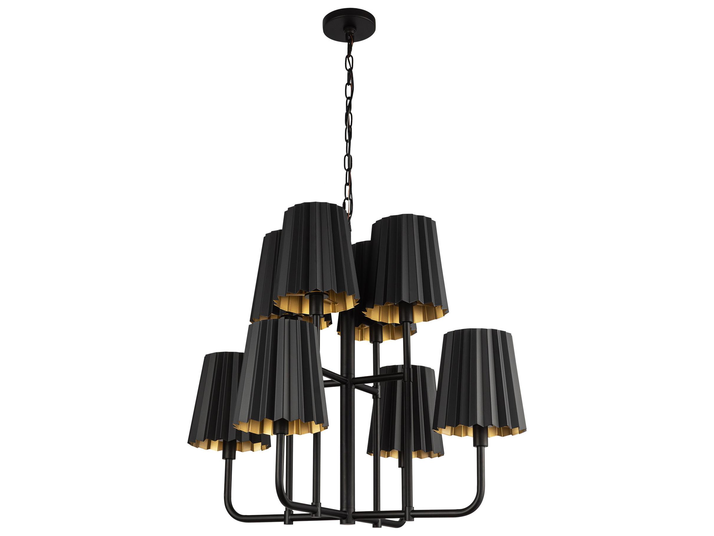 Alora Mood Plisse 8-Light Matte Black Tiered Chandelier