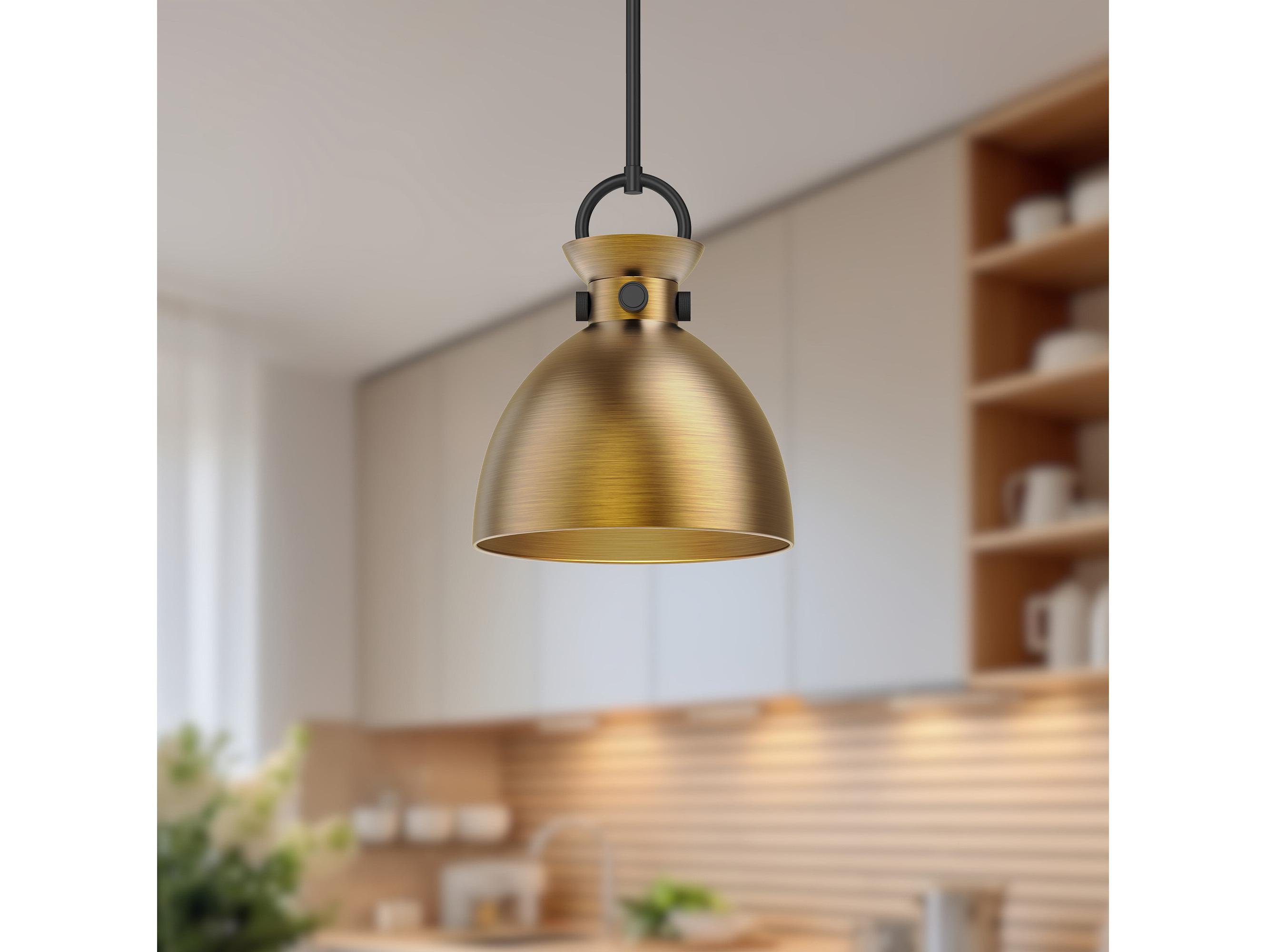 Alora Mood Waldo 1-Light Matte Black Aged Gold Dome Mini Pendant