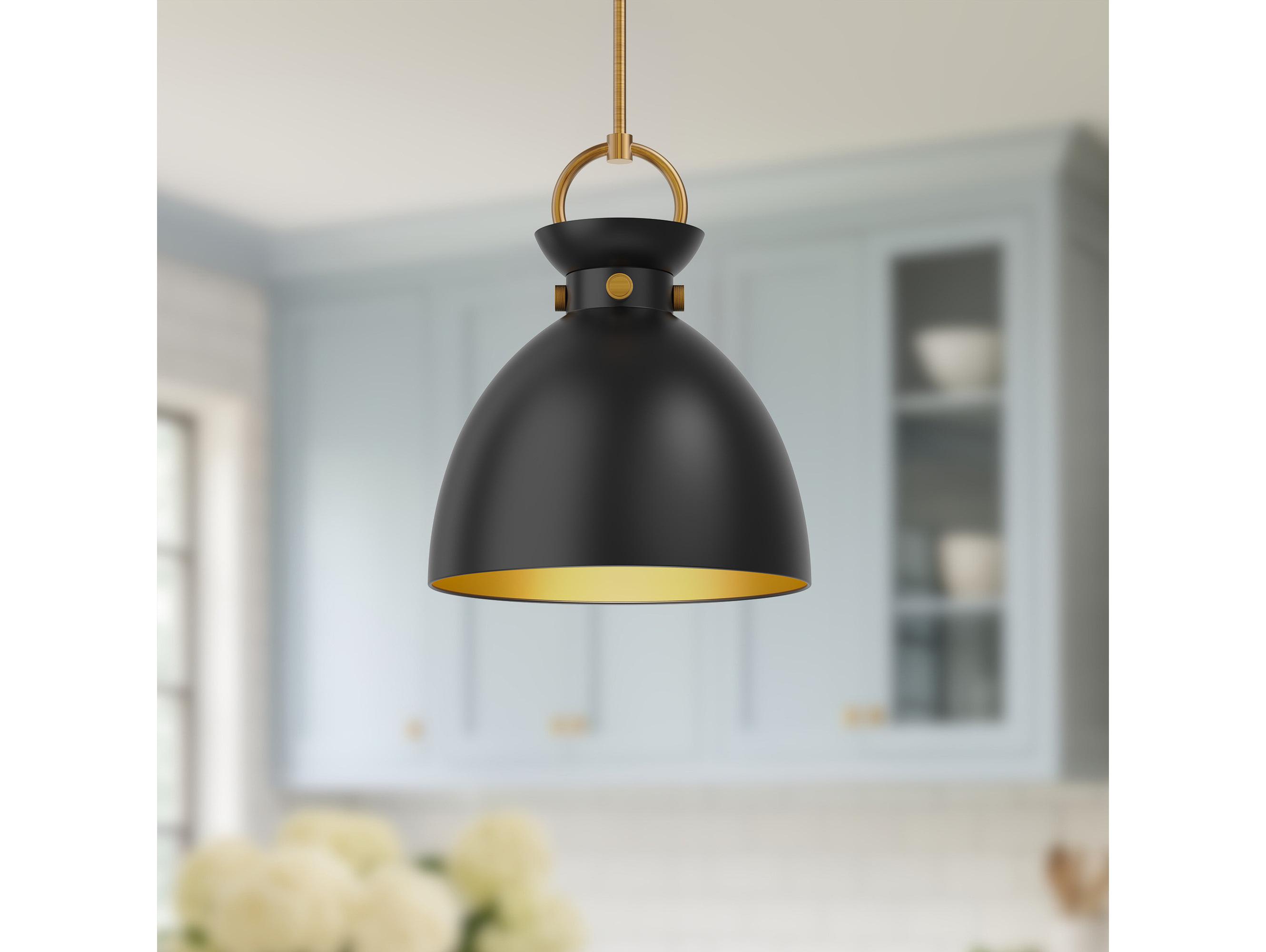Alora Mood Waldo 1-Light Aged Gold Matte Black Dome Pendant