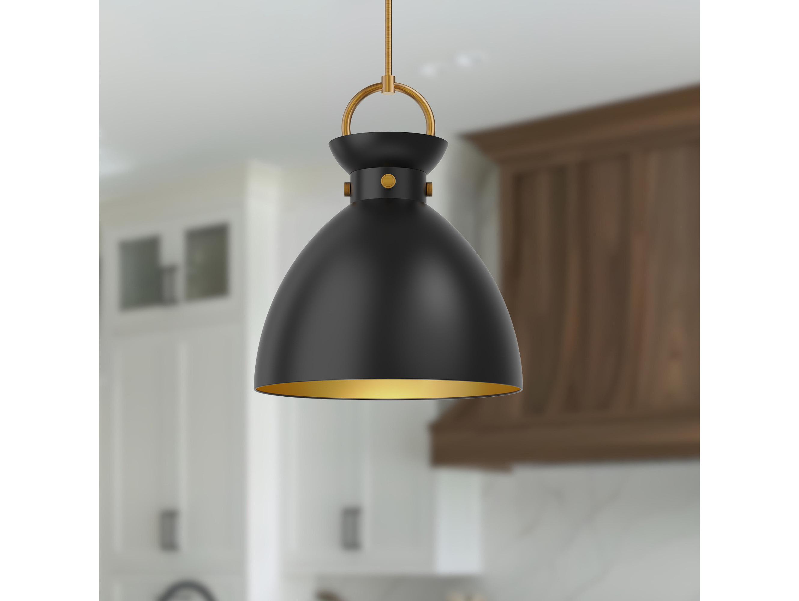 Alora Mood Waldo 1-Light Aged Gold Matte Black Dome Pendant