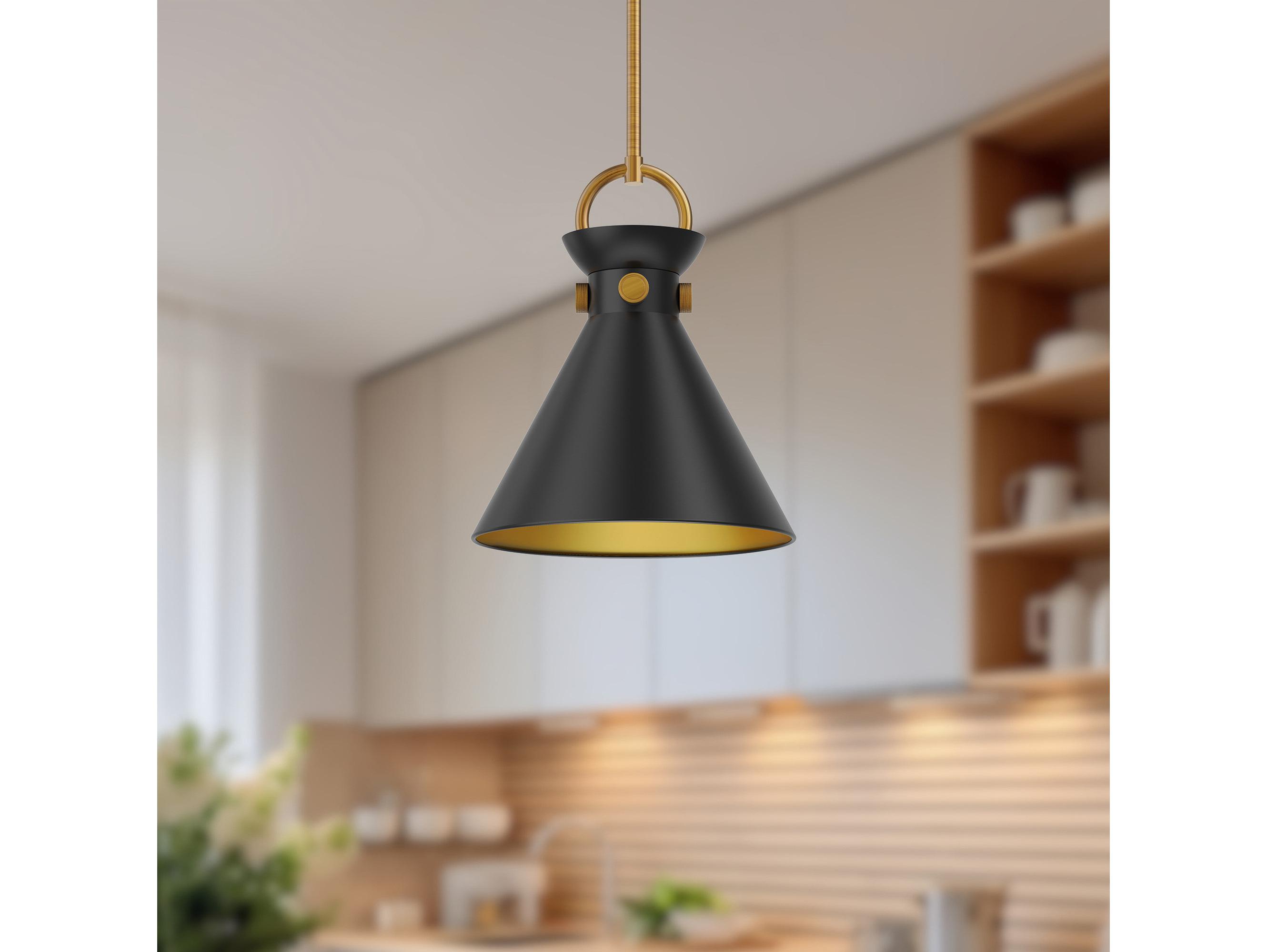 Alora Mood Emerson 1-Light Aged Gold Matte Black Mini Pendant