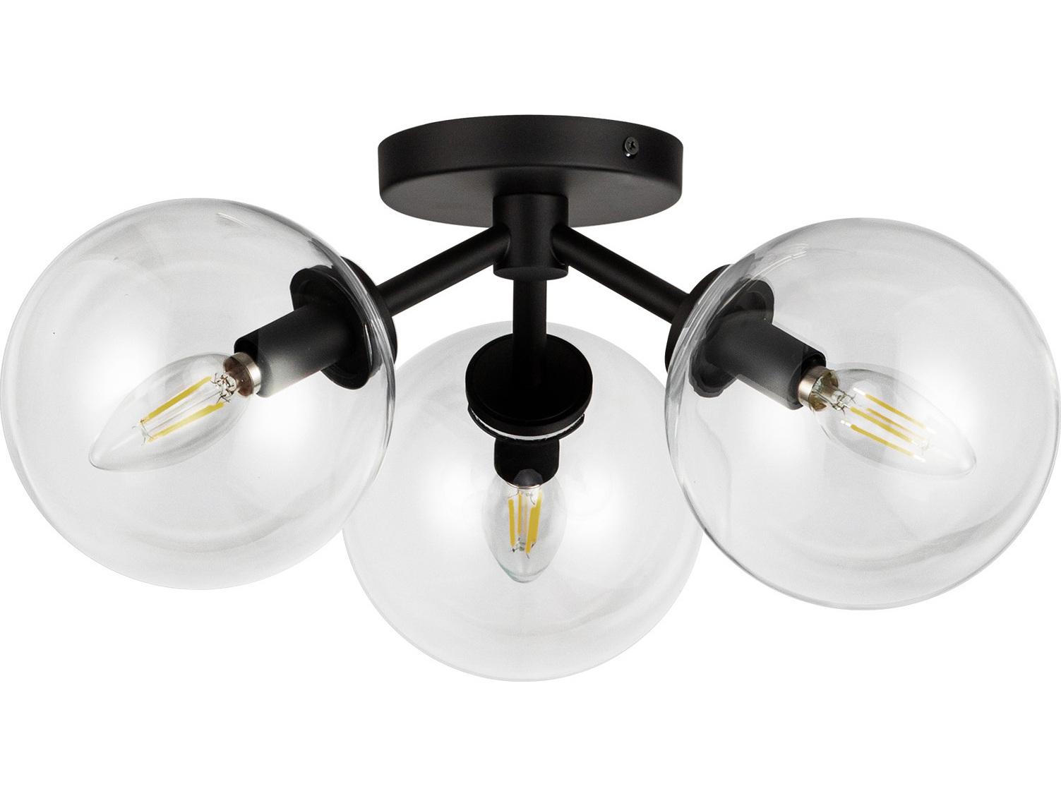 Alora Mood Cassia 3-Light Matte Black Globe Semi Flush Mount