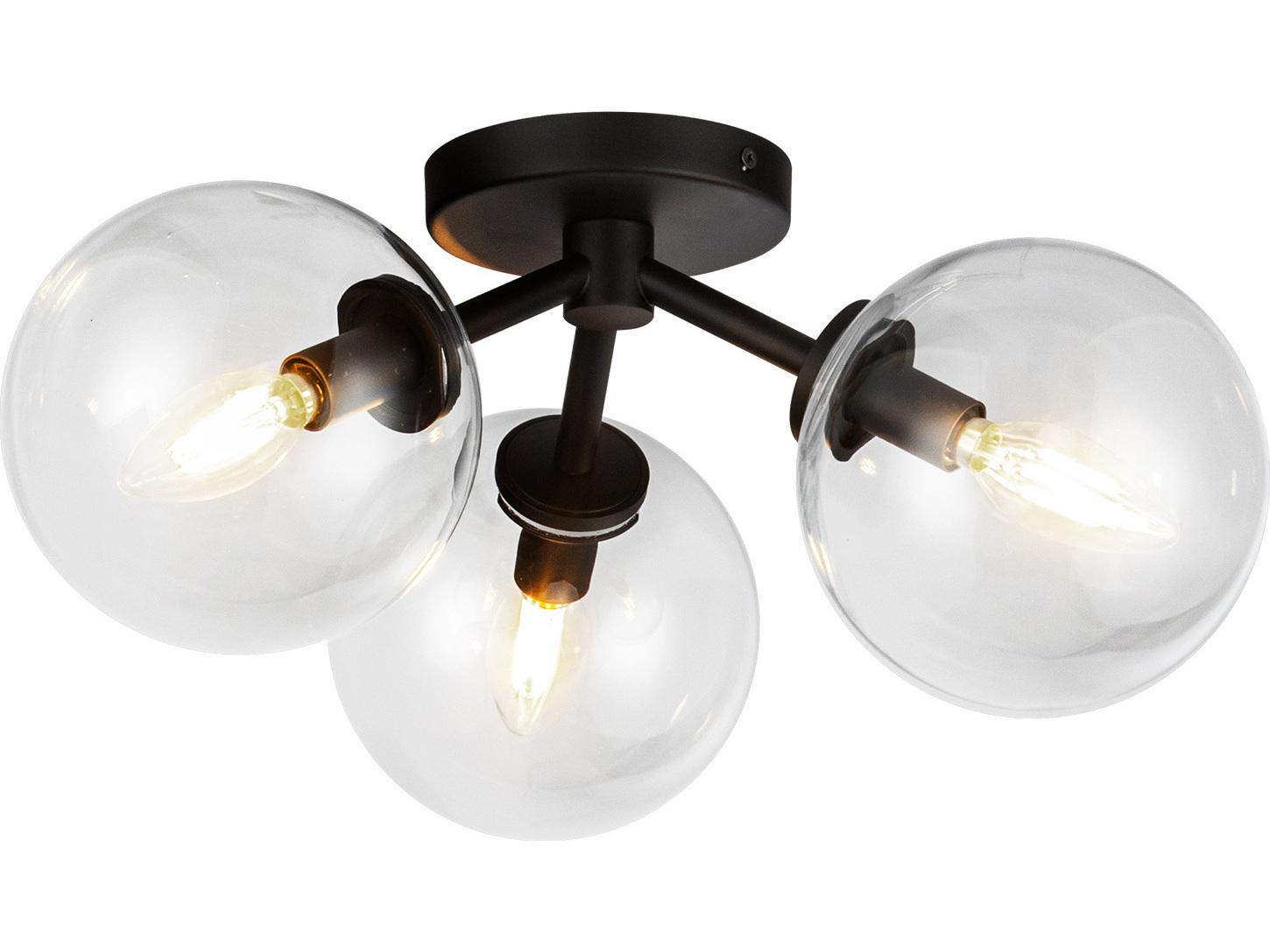 Alora Mood Cassia 3-Light Matte Black Globe Semi Flush Mount