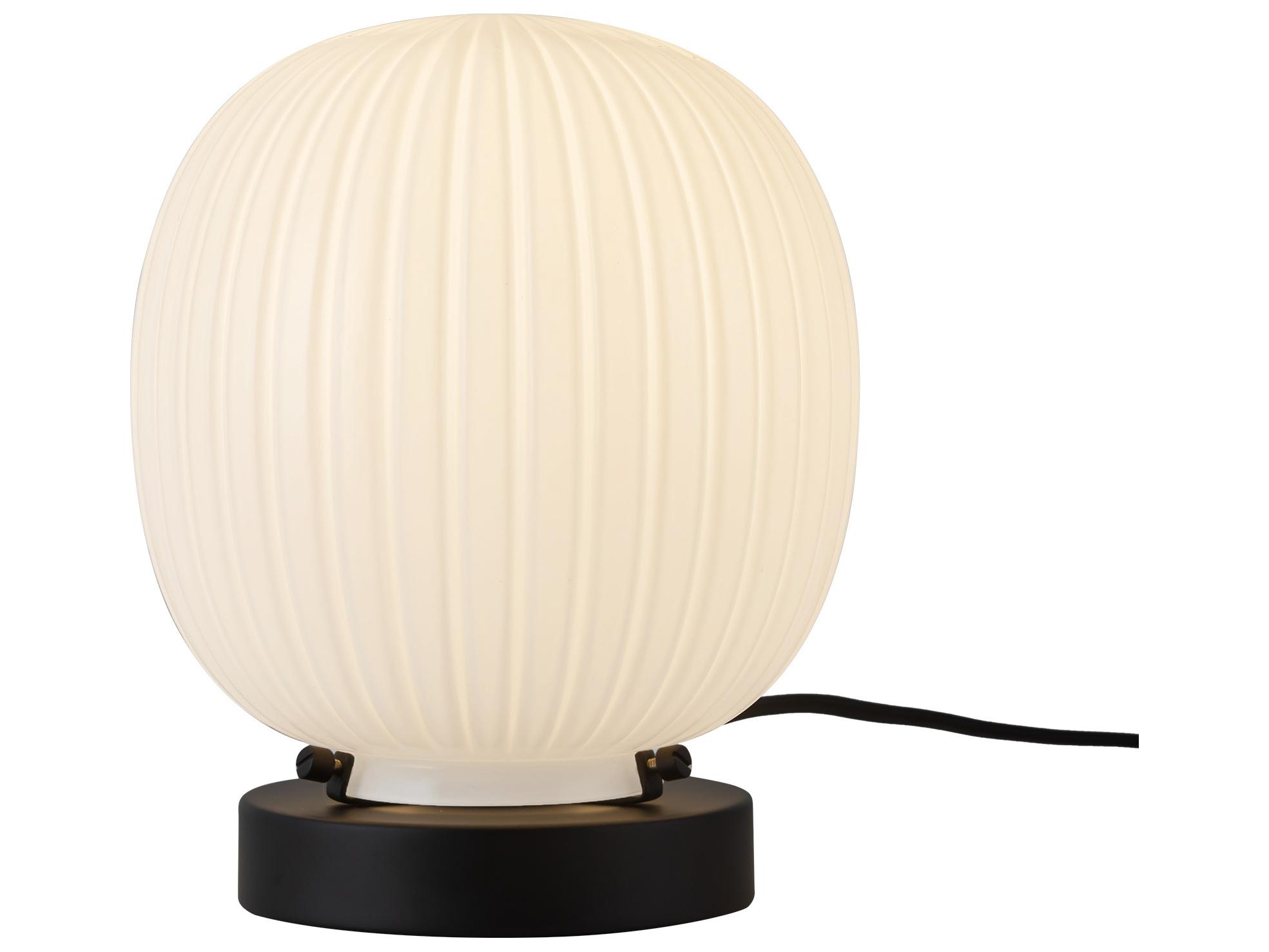 Alora Mood Cherise Matte Black Glossy Ribbed Opal Glass Table Lamp