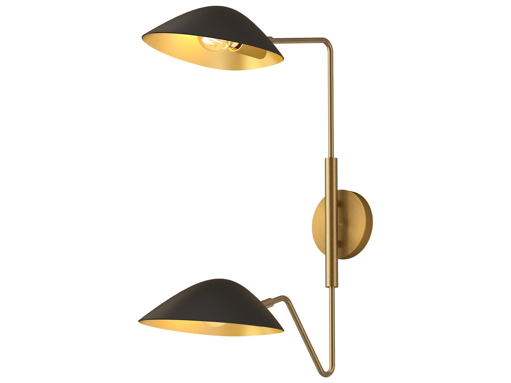 Alora Mood Oscar 2-Light Aged Gold Matte Black Swing Wall Sconce