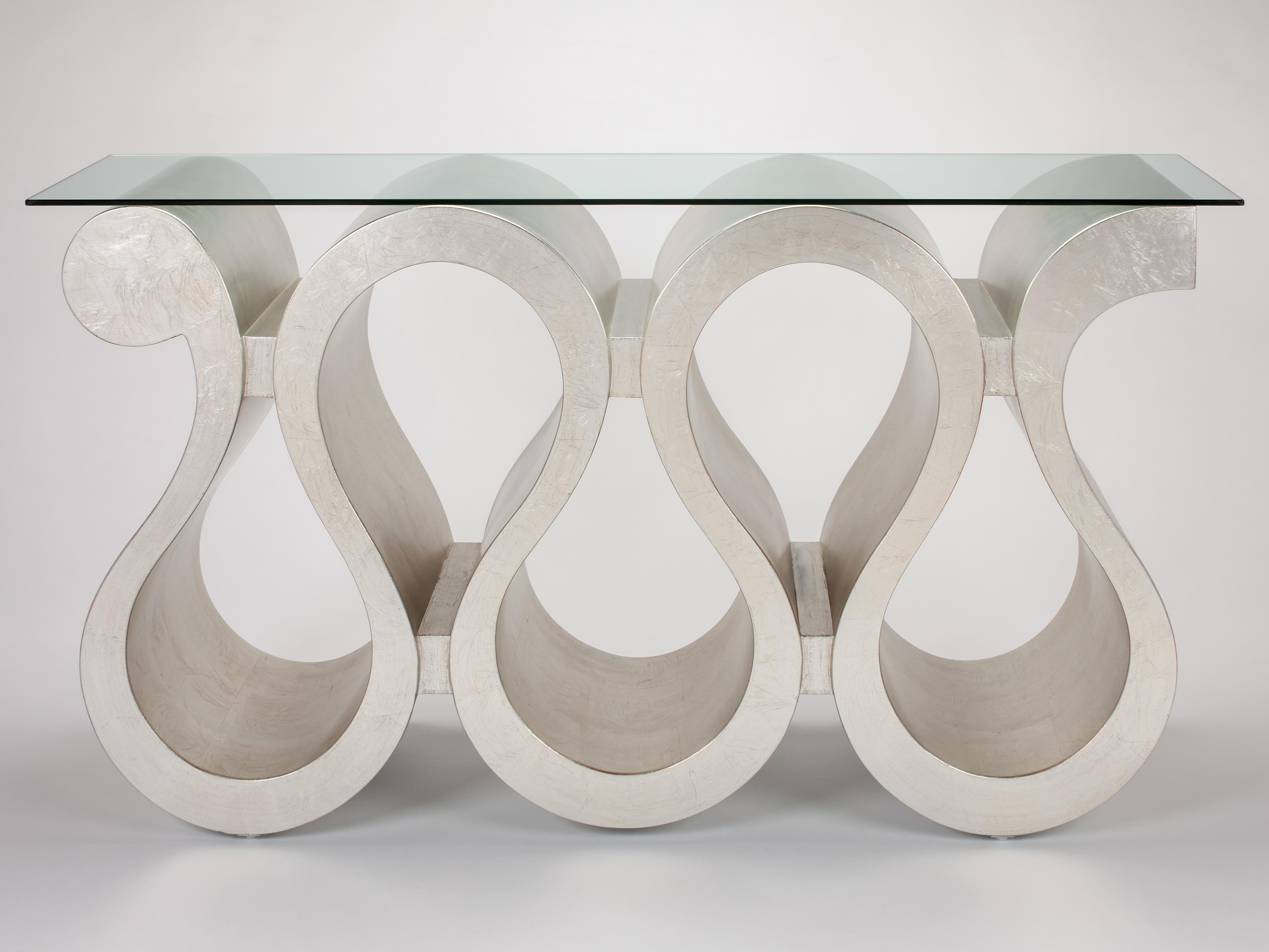 Artmax 60" Rectangular Glass Silver Leaf Console Table