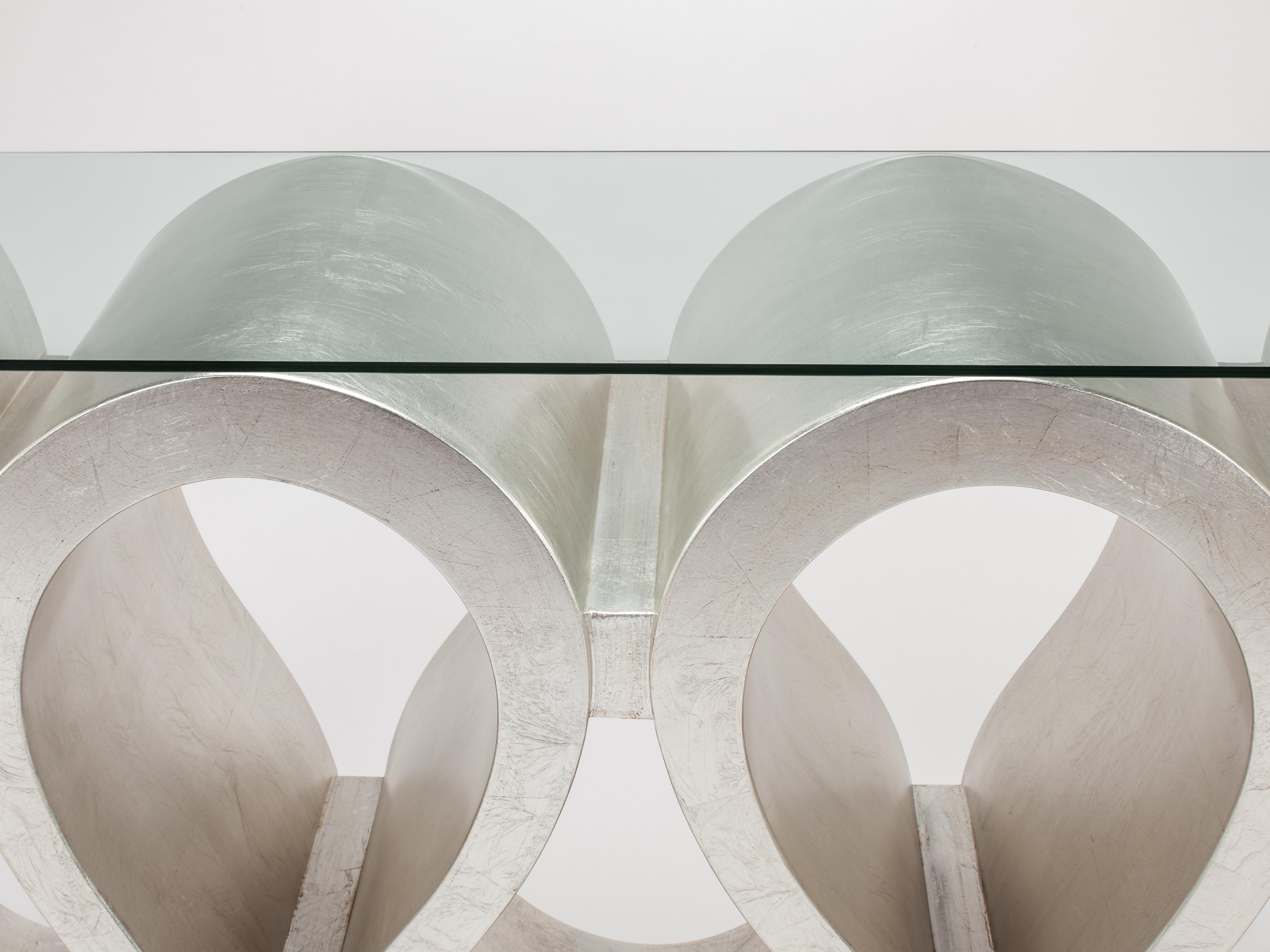 Artmax 60" Rectangular Glass Silver Leaf Console Table