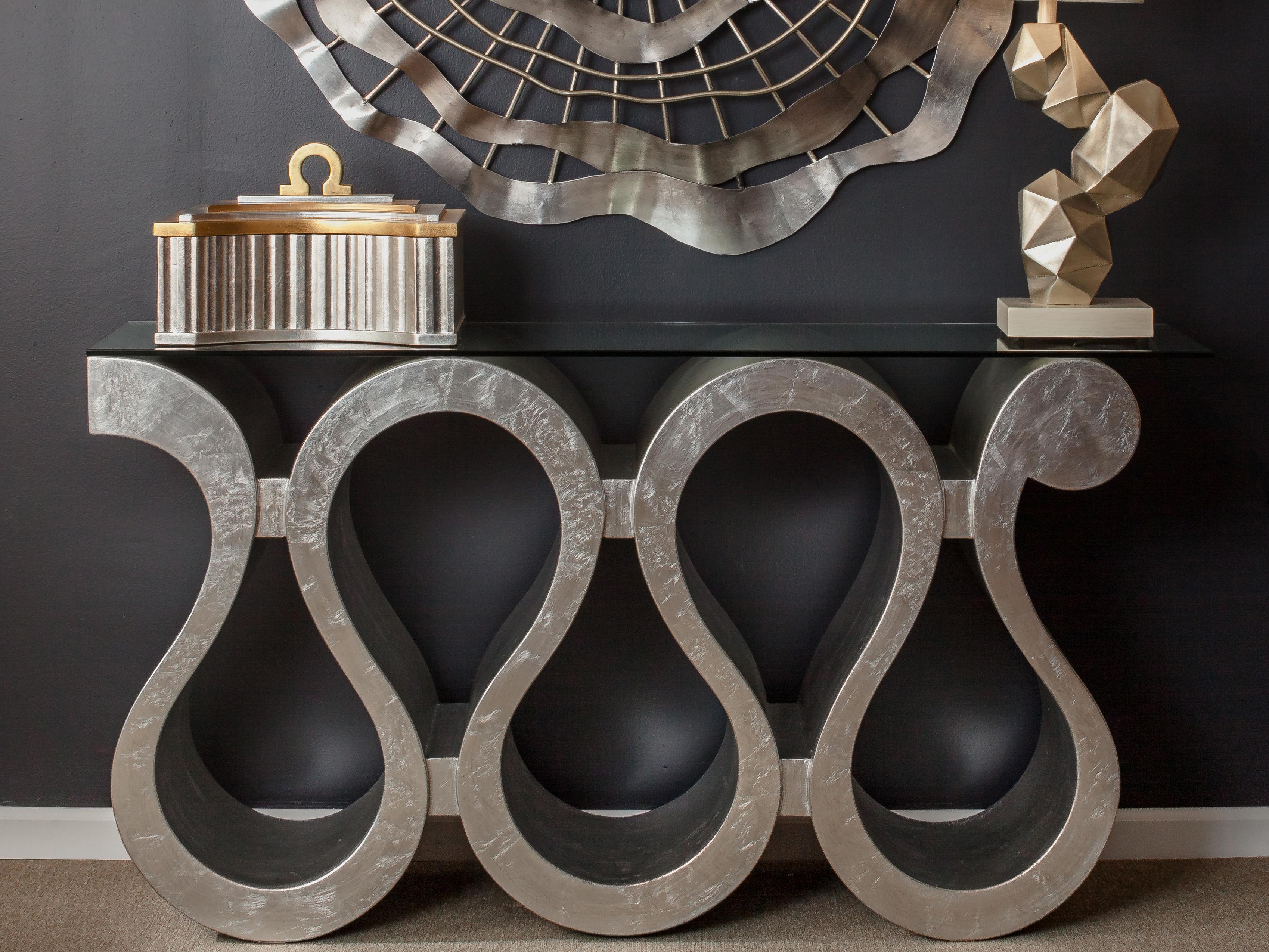 Artmax 60" Rectangular Glass Silver Leaf Console Table