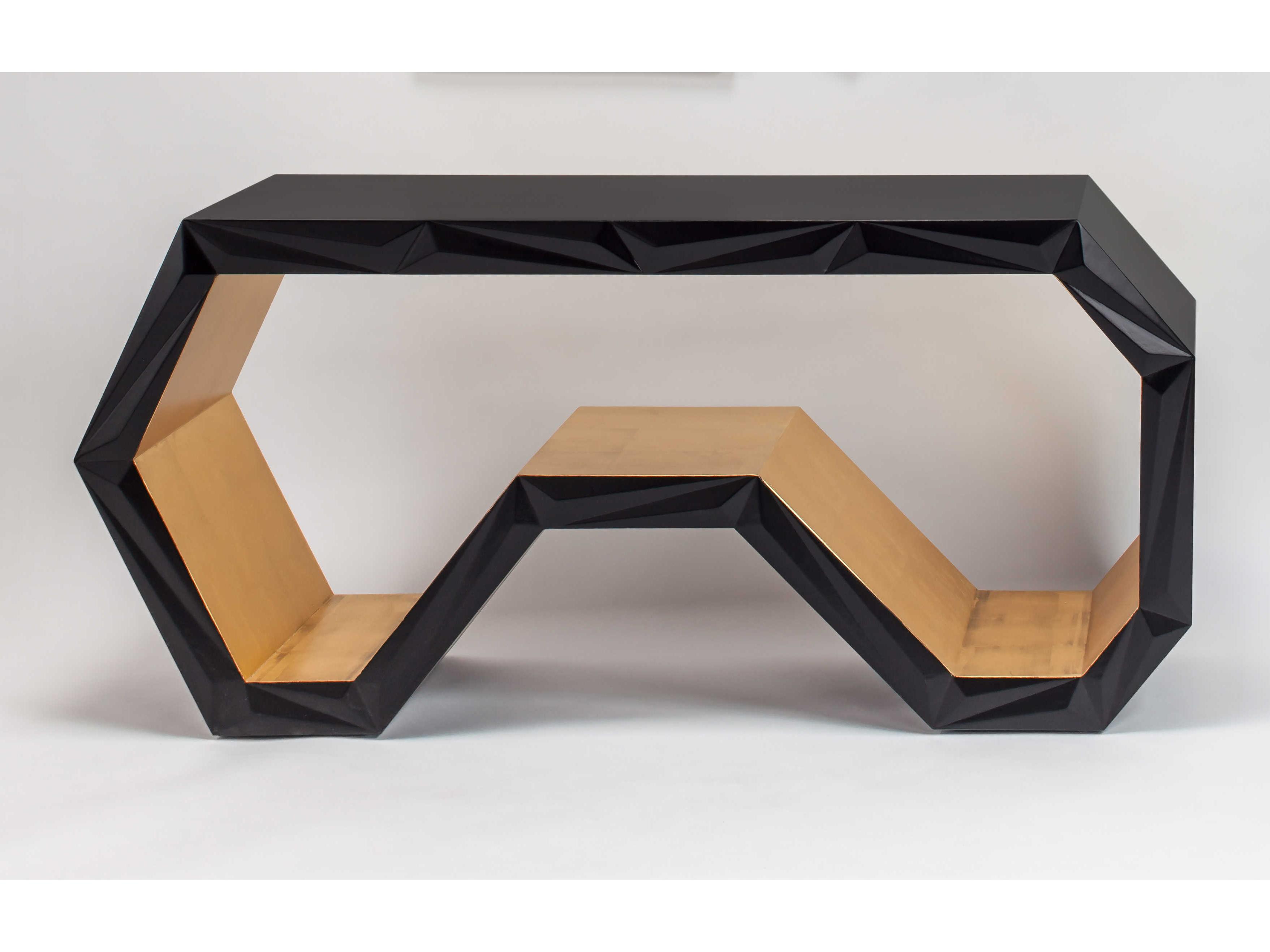 Artmax Rectangular Glass Black Gold Console Table
