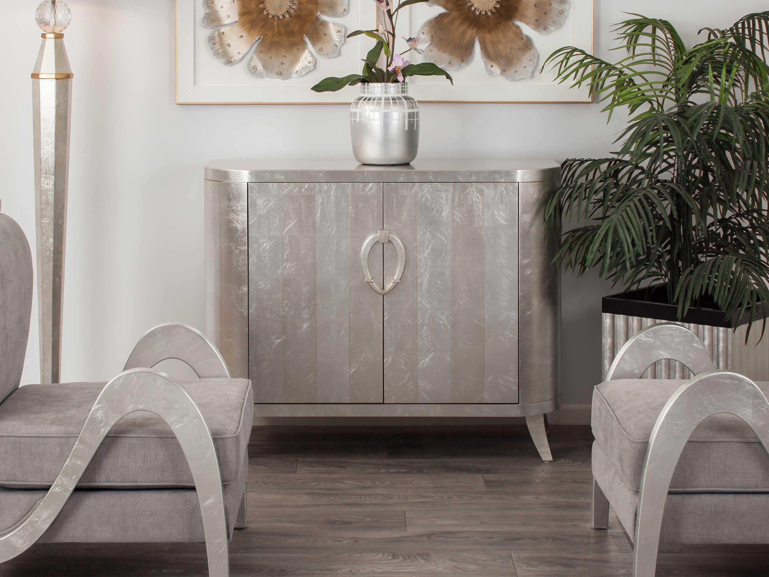 Artmax Silverleaf And Champagne Stripe Accent Chest