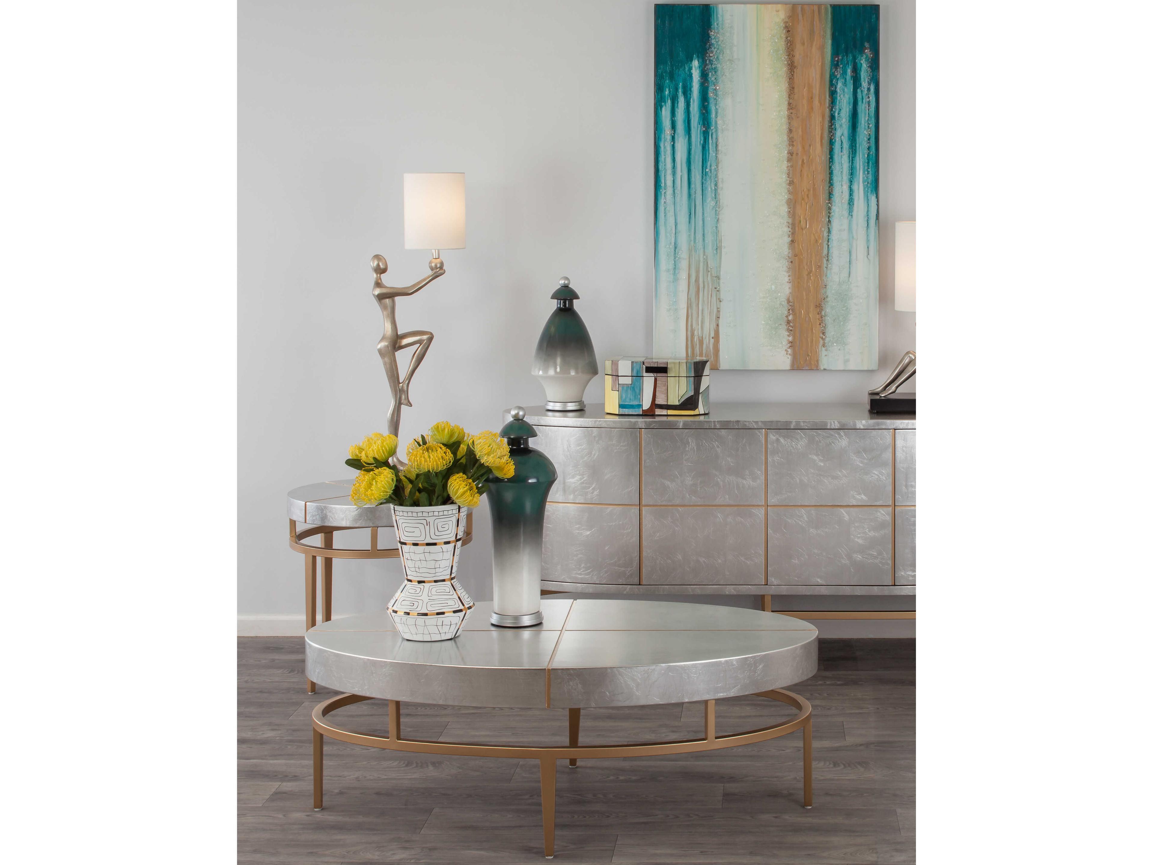 Artmax Oval Wood Silverleaf Gold Coffee Table