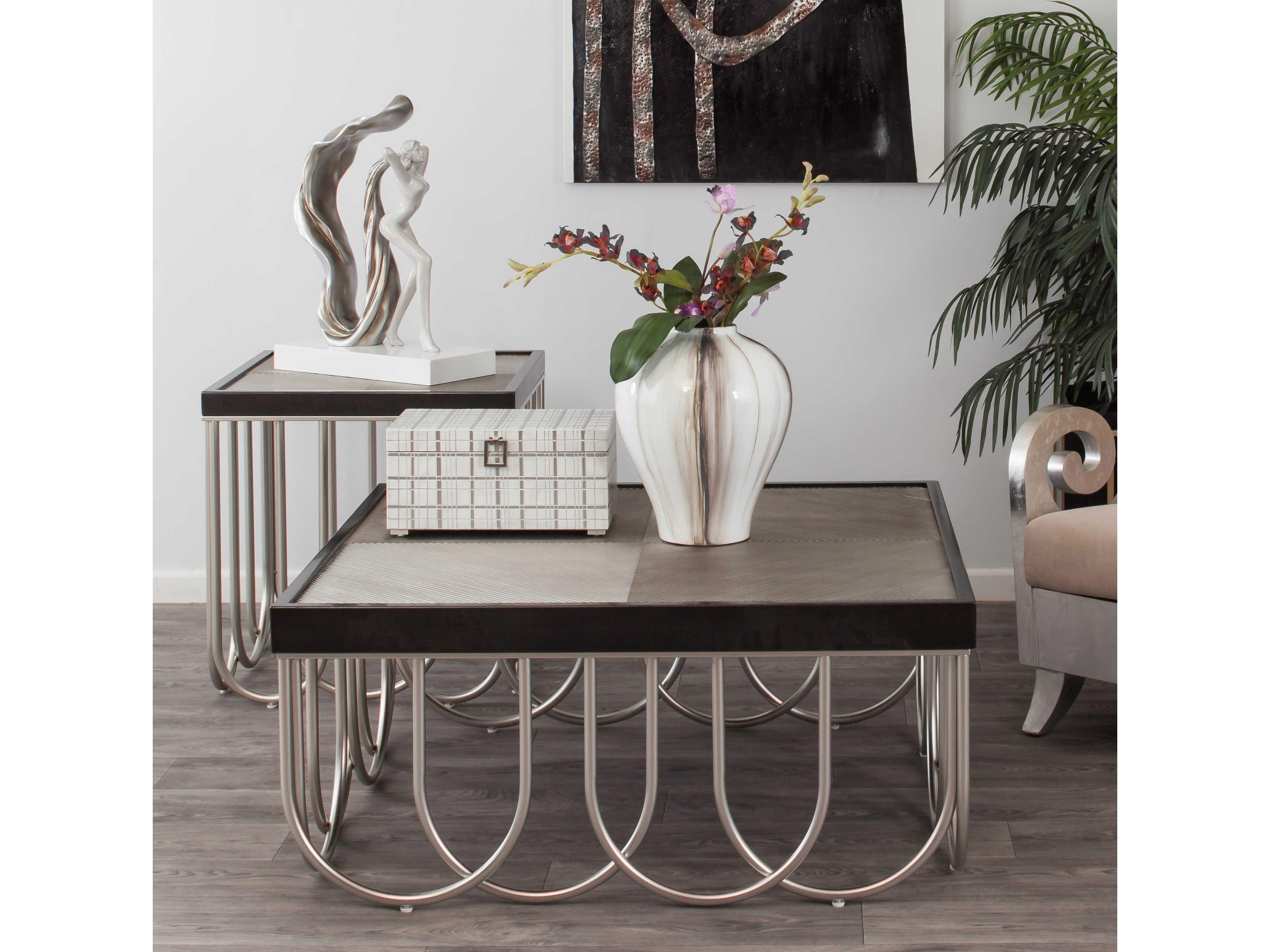 Artmax Square Glass Black Silver Coffee Table