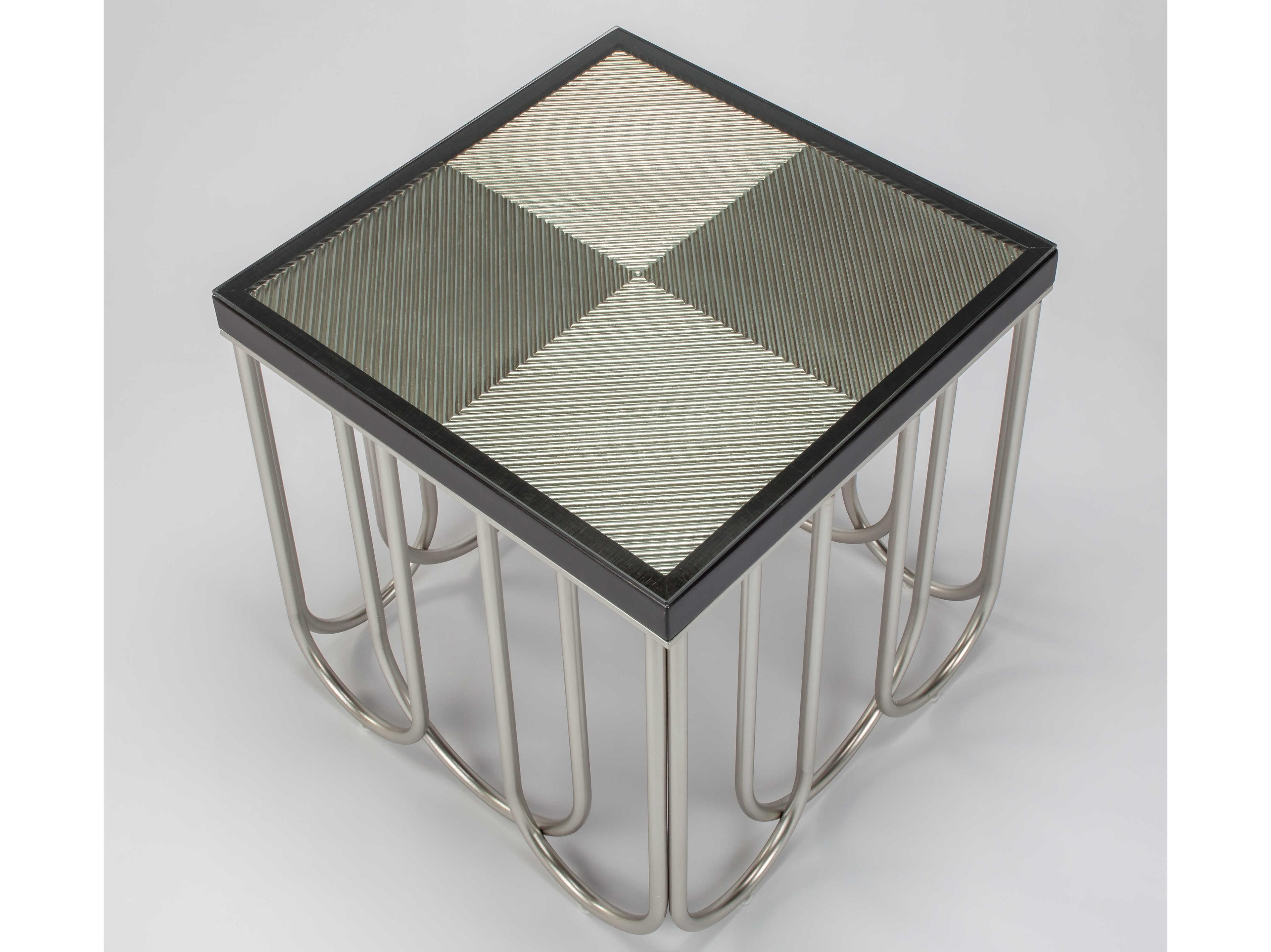Artmax Square Glass Black Silver End Table
