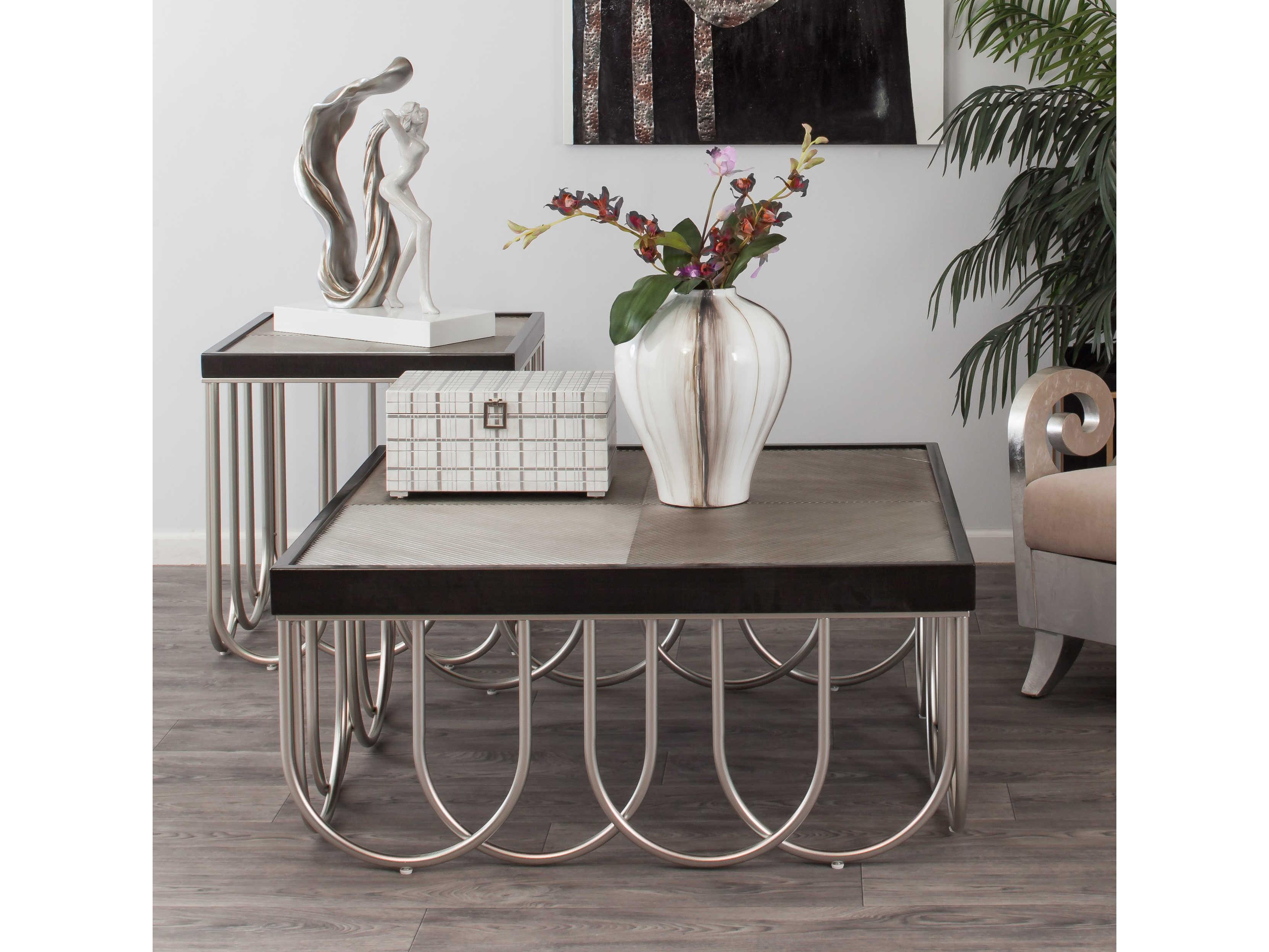 Artmax Square Glass Black Silver End Table