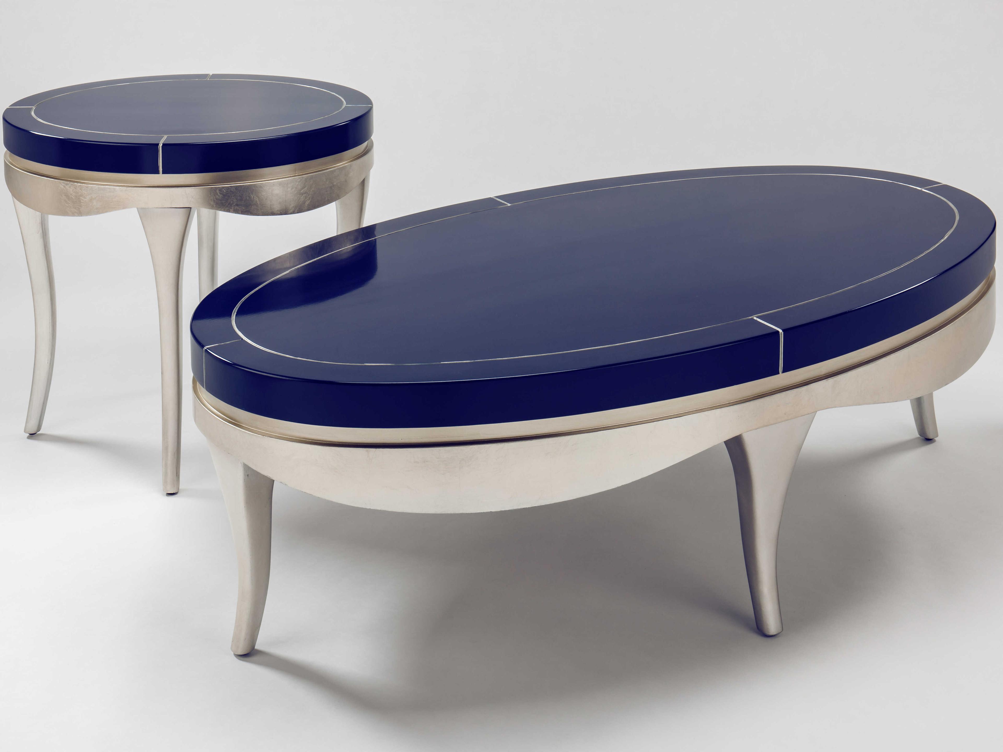 Artmax Oval Wood Blue Silverleaf Coffee Table